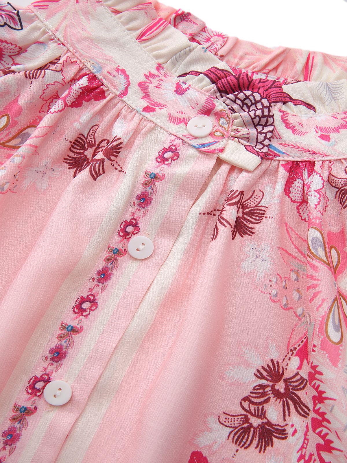 2PCS Rosa 1970er Bohemian Blumen Bluse & Hochgeschnitten Shorts - Image 4