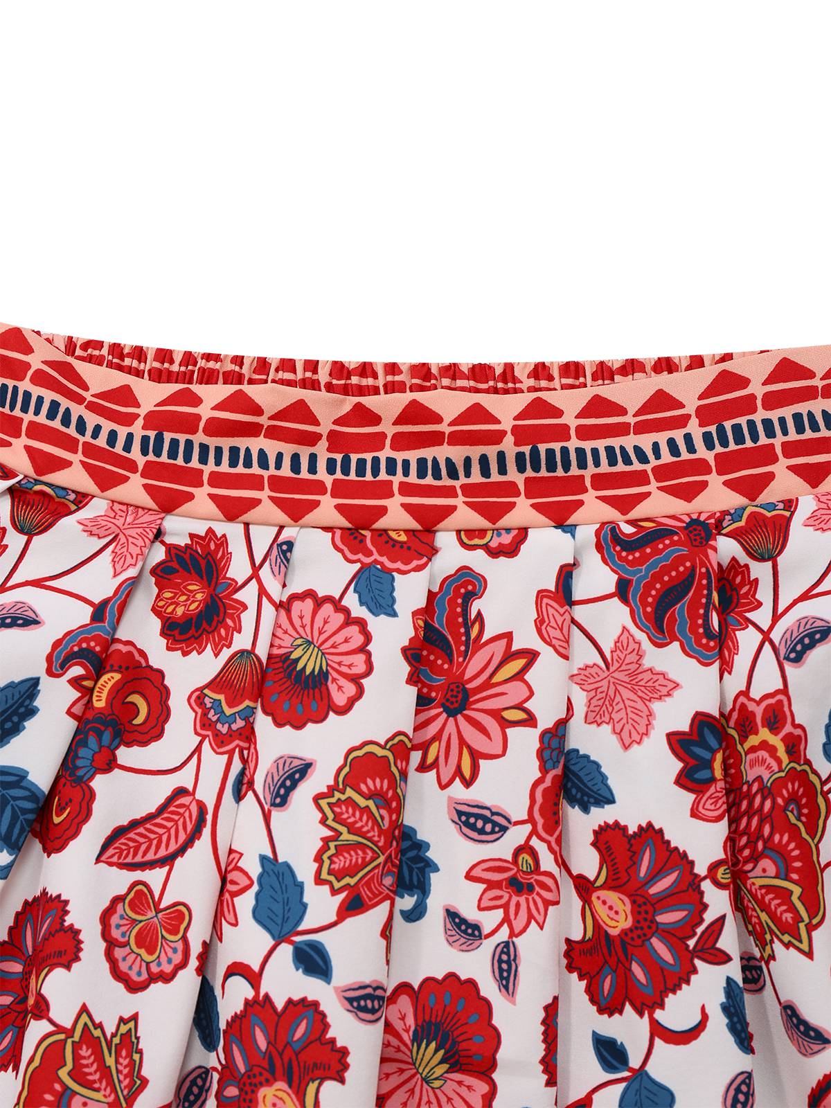 2PCS Rot 1930er Blumen Laternenärmel Ausgeschnitten Top & Gerüschtes Rock - Image 4