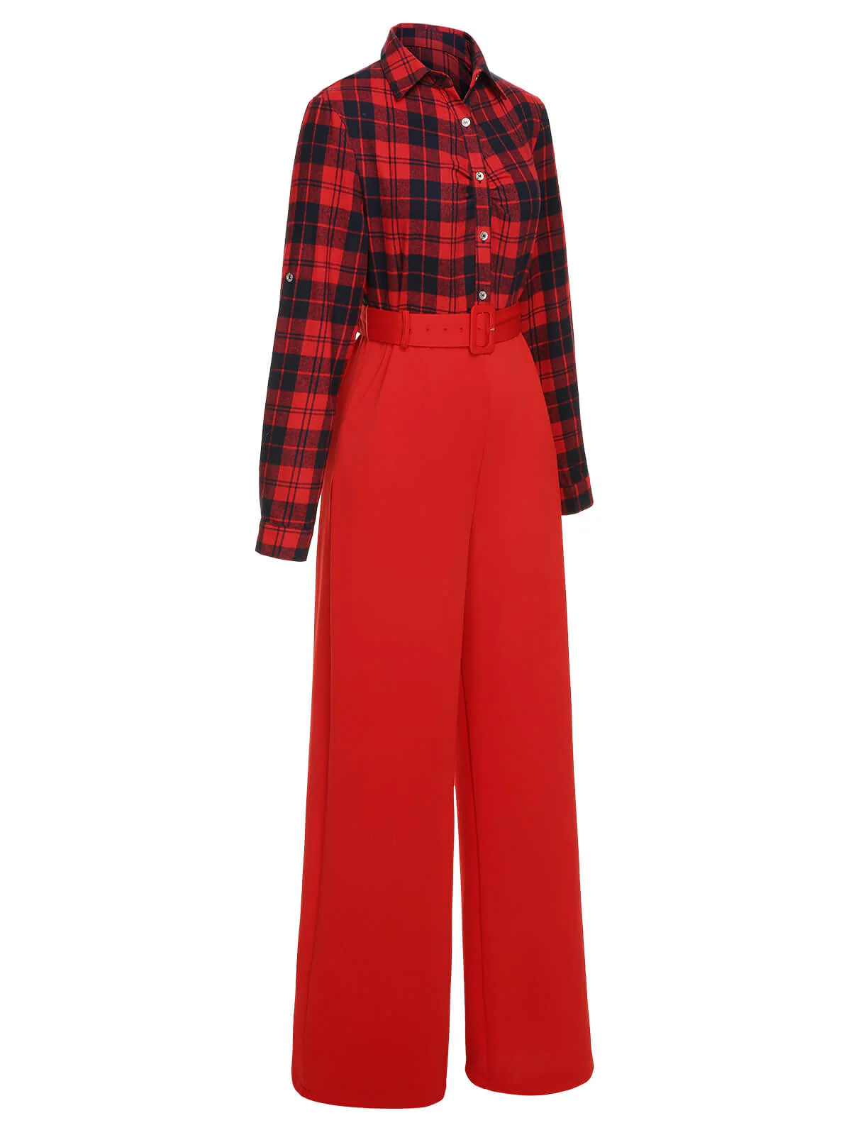 Rot 1930er Weihnachten Plaid Jumpsuit - Image 3