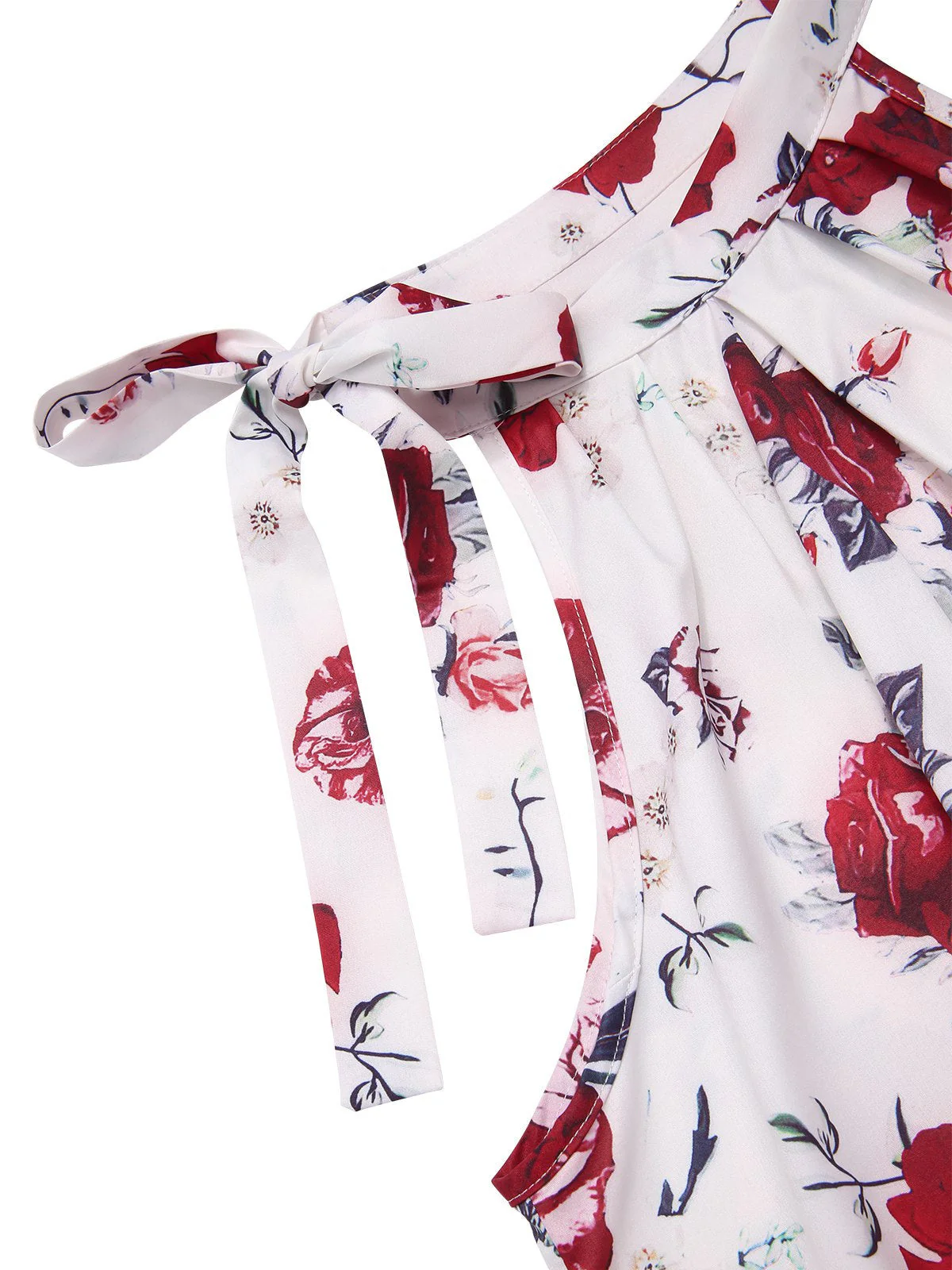 2PCS Rot 1940er Blumen Krawattenhals Top & Geknöpft Short - Image 3
