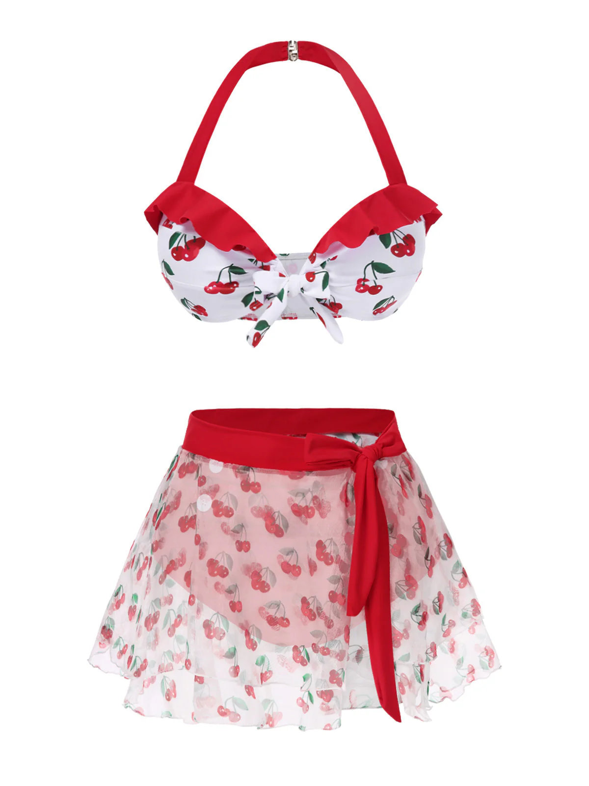 2PCS Rot 1950er Kirsche Bikini & Taille-Binden Cover up - Image 6