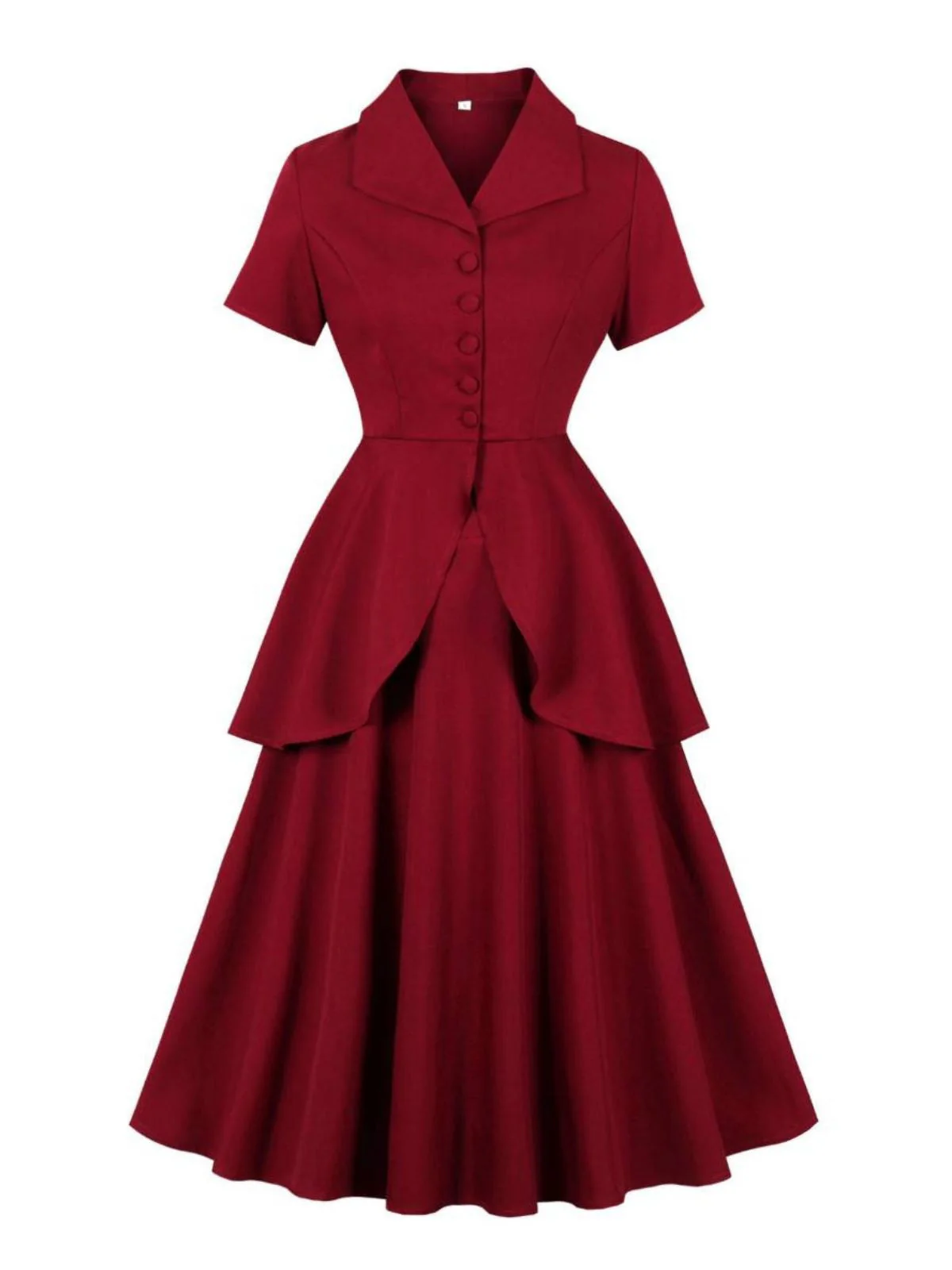 2PCS Rot 1950er Solide Rüschen Tasten Top & Rock - Image 2