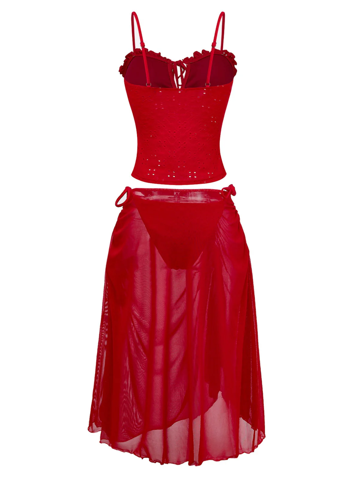 2PCS Rot 1960er Cutout Rüschen Tankini Set & Cover-Up - Image 6