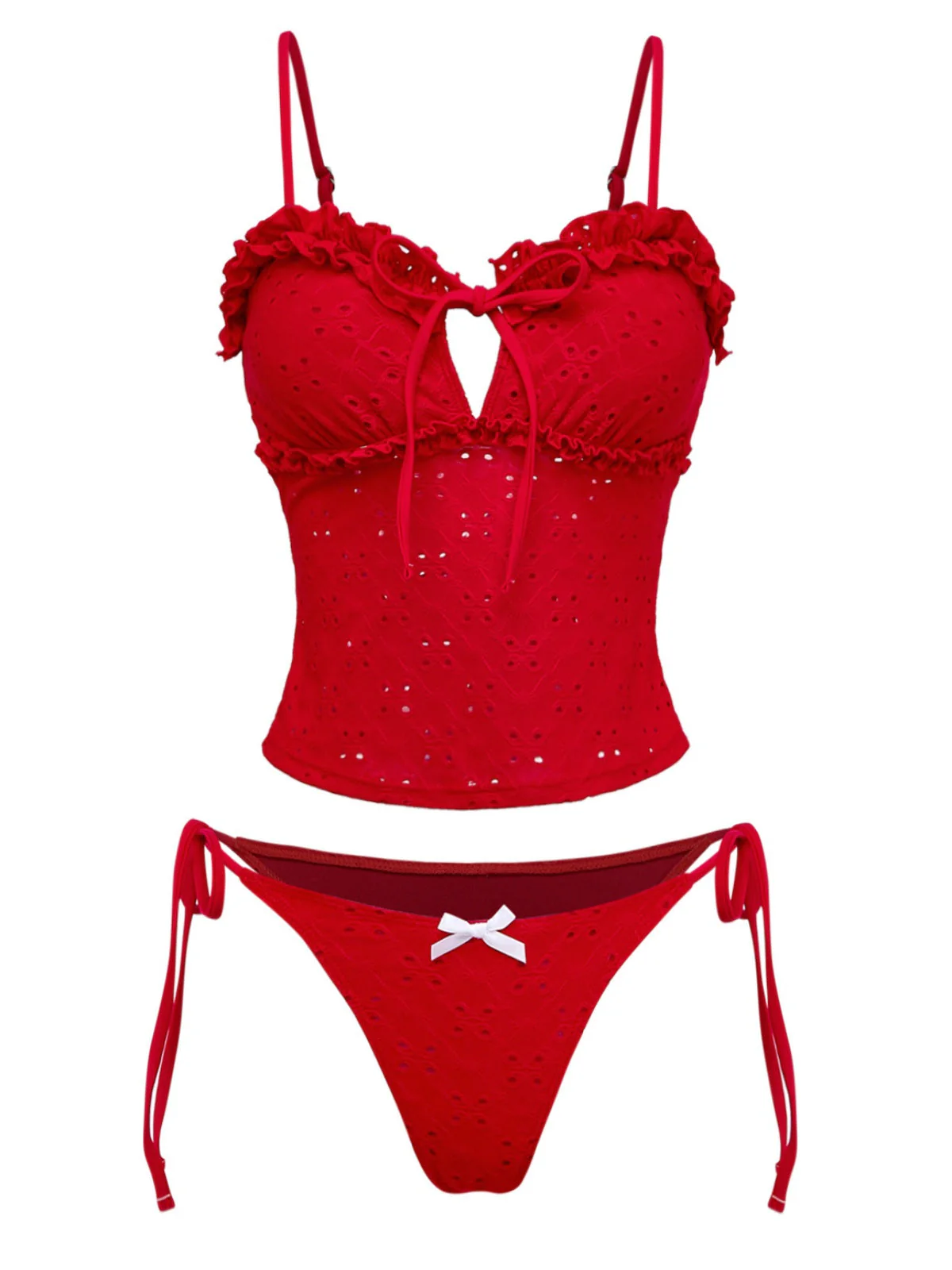 2PCS Rot 1960er Cutout Rüschen Tankini Set & Cover-Up - Image 7