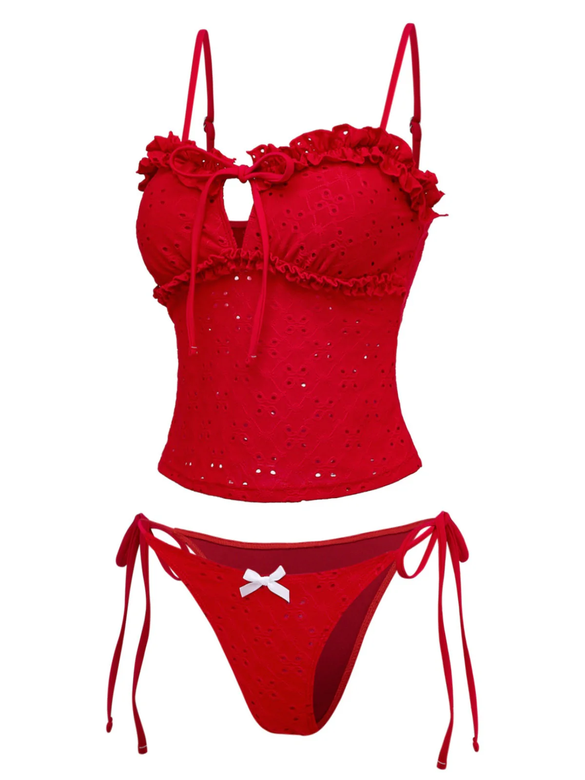 2PCS Rot 1960er Cutout Rüschen Tankini Set & Cover-Up - Image 8