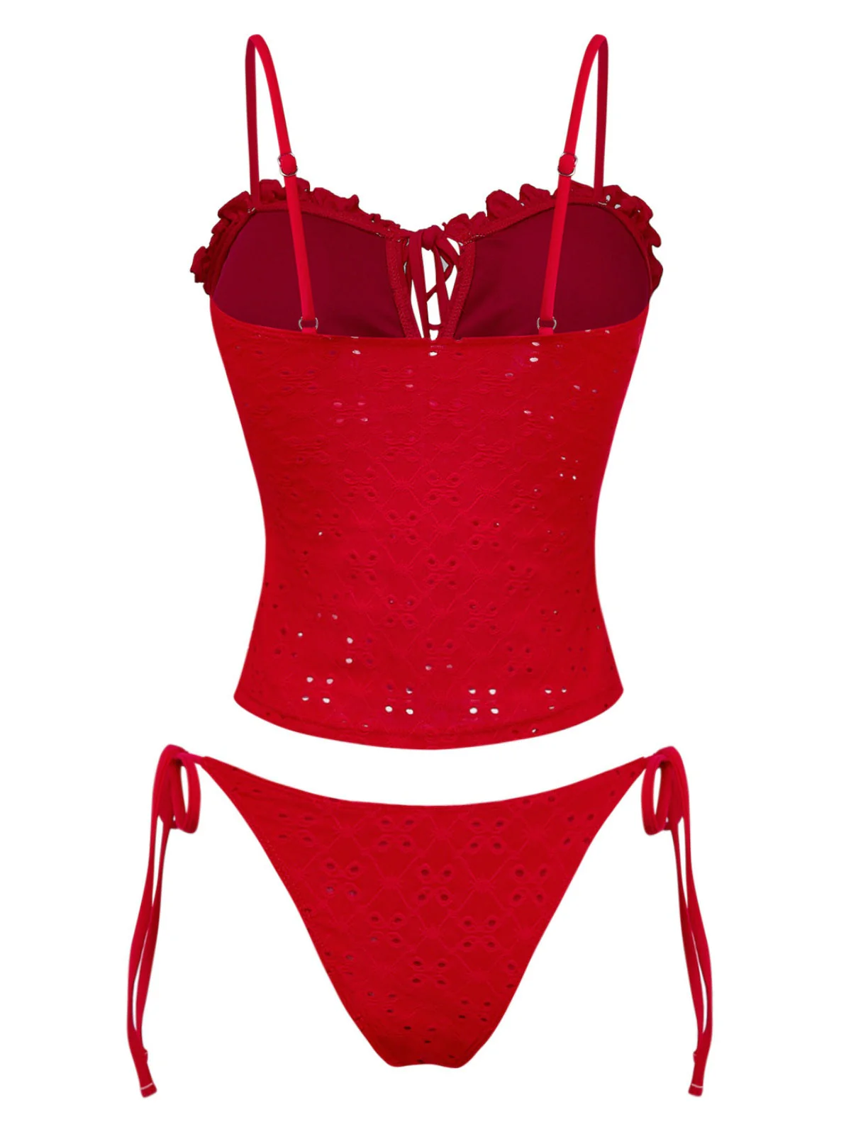 2PCS Rot 1960er Cutout Rüschen Tankini Set & Cover-Up - Image 9