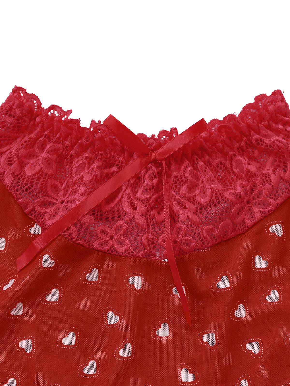 2PCS Rot 1960er Herz Bogen Rüschen Valentinstag Pyjama - Image 9