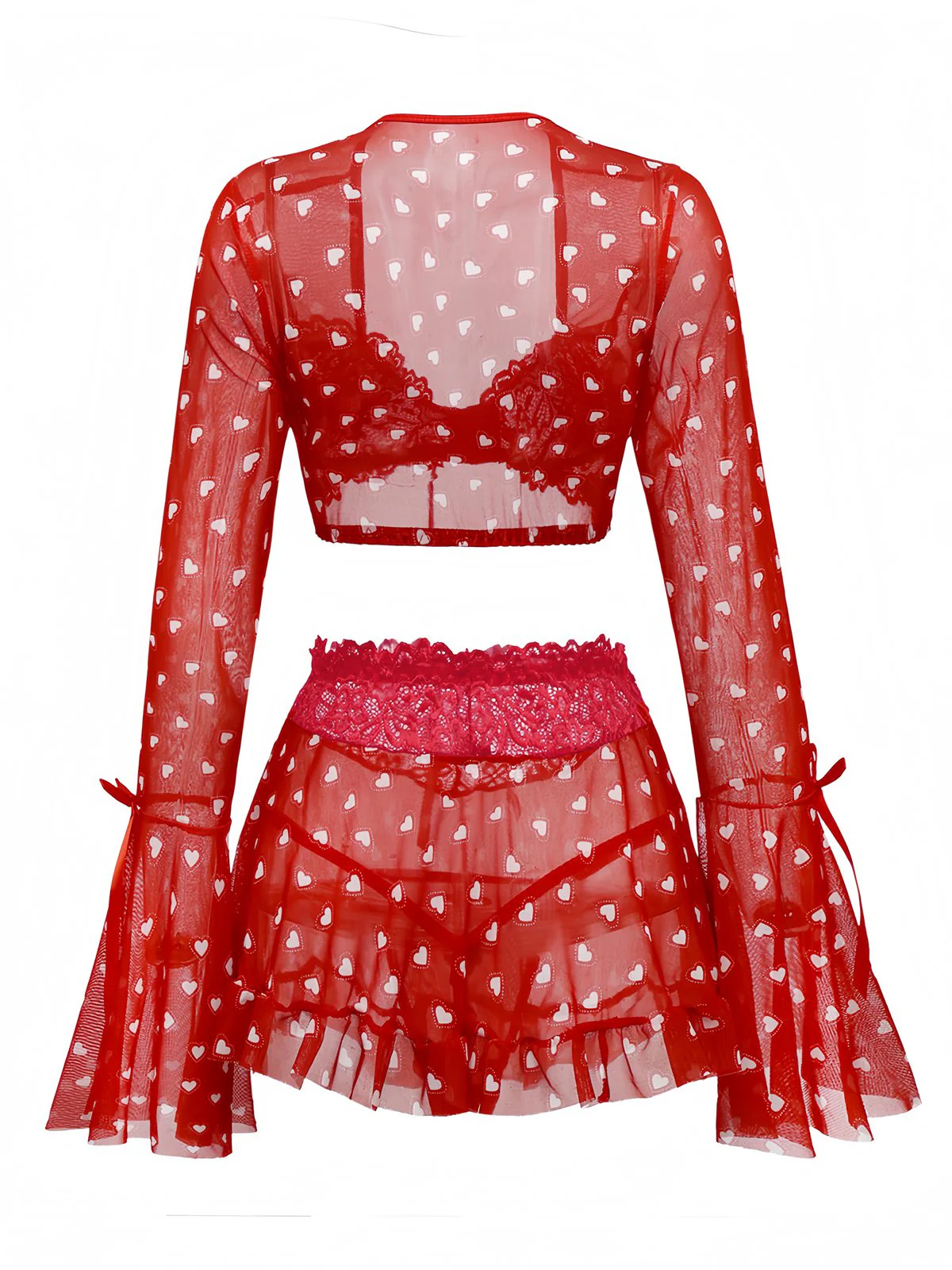 2PCS Rot 1960er Herz Bogen Rüschen Valentinstag Pyjama - Image 4