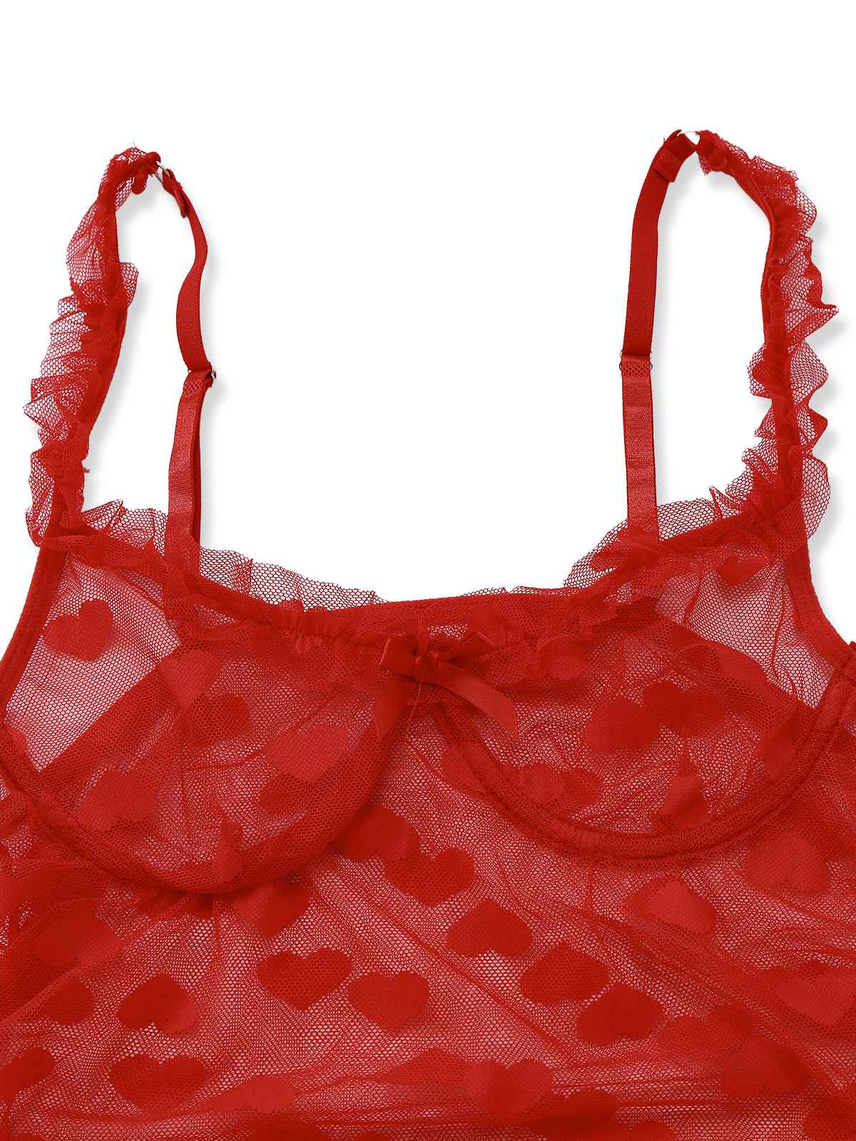 2PCS Rot 1960er Herz Bogen Rüschen Valentinstag Pyjama - Image 5