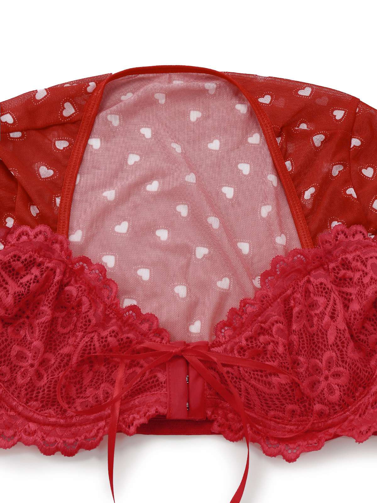 2PCS Rot 1960er Herz Bogen Rüschen Valentinstag Pyjama - Image 8