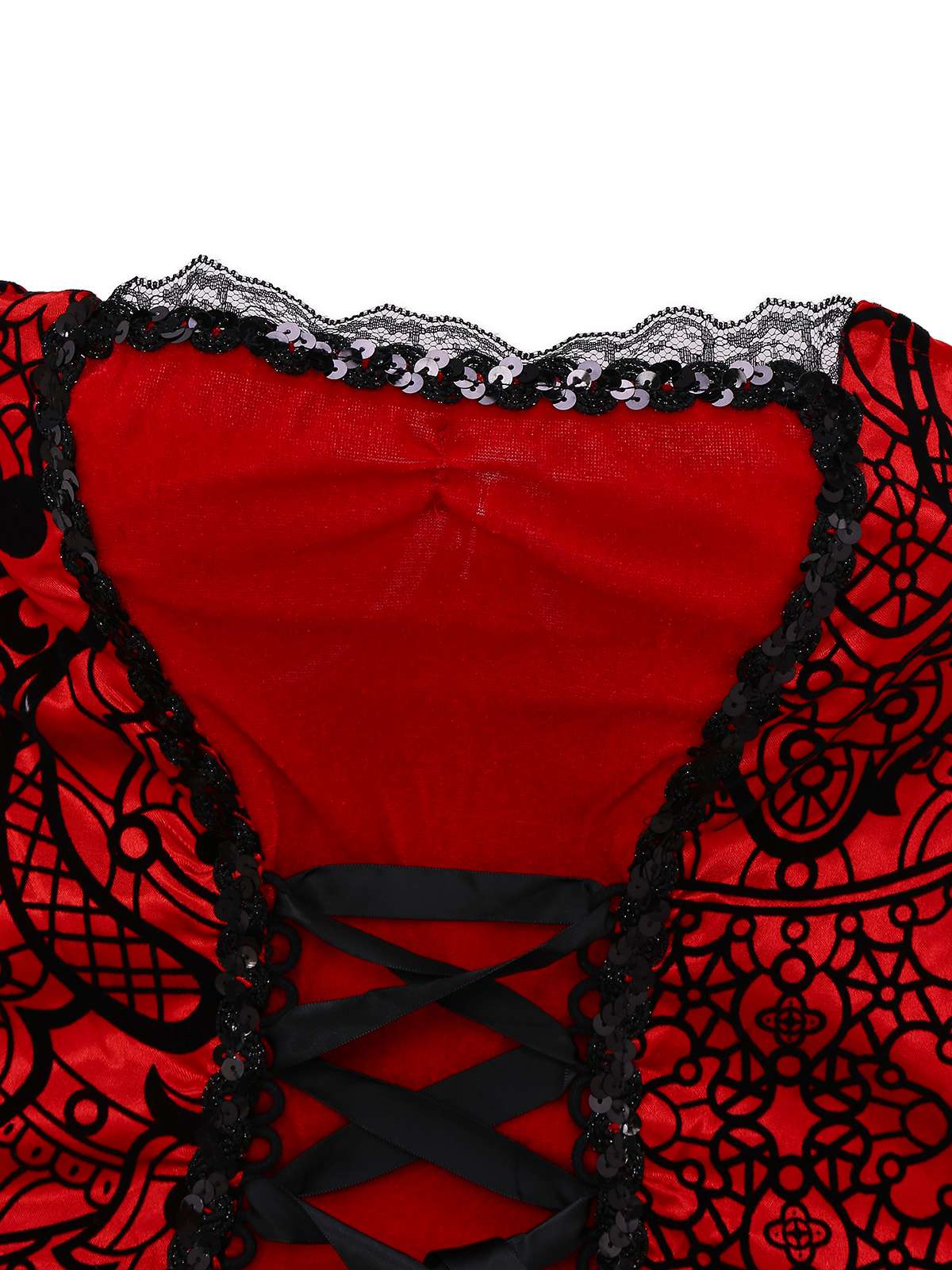 2PCS Rot 1980er Samt Spitze Pailletten Trägerlos Kleid & Cape - Image 4