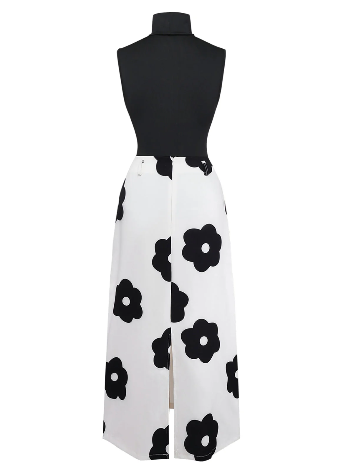 2PCS Schwarz 1930er Rollkragen Top & Blumen Rock - Image 3