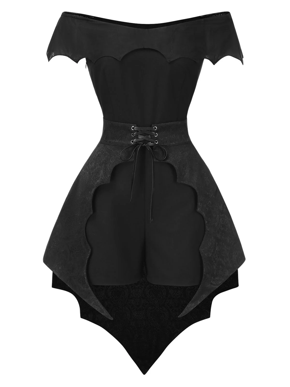 2PCS Schwarz 1950er Gothic SchlÀger Romper & Cover-Up - Image 3