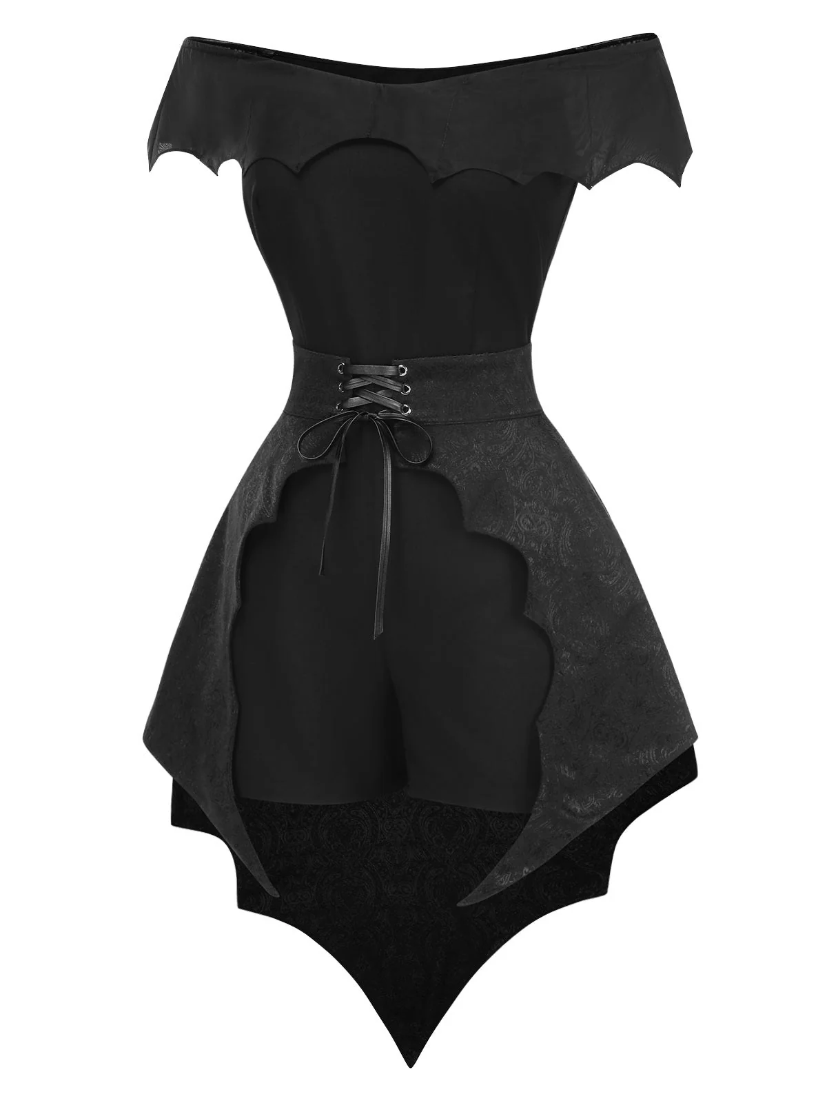 2PCS Schwarz 1950er Gothic SchlÀger Romper & Cover-Up - Image 4