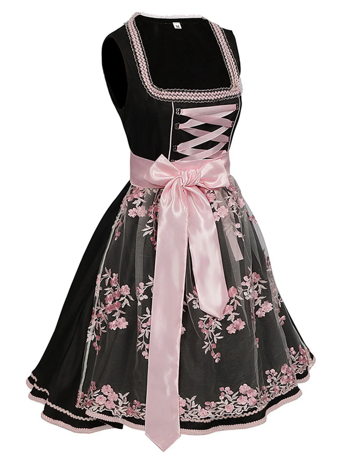2PCS Schwarz 1950er Oktoberfest Dirndl Kleid & Bestickter Schürze - Image 2