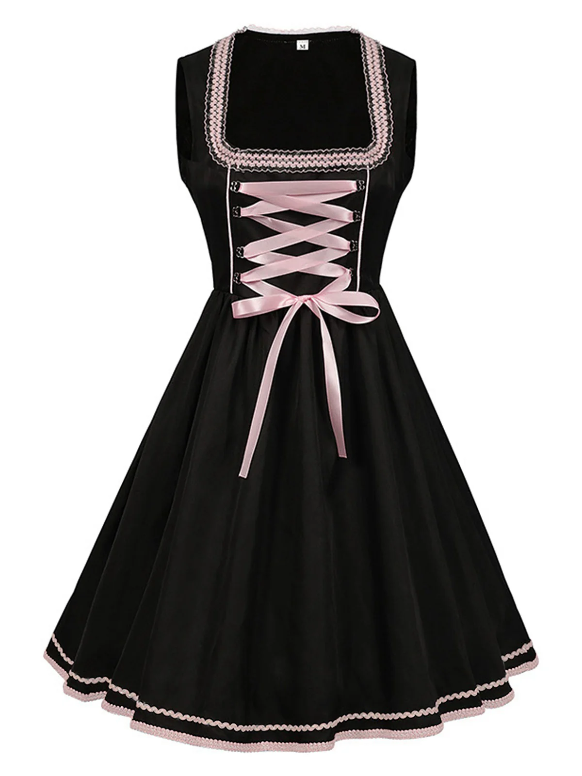 2PCS Schwarz 1950er Oktoberfest Dirndl Kleid & Bestickter Schürze - Image 3