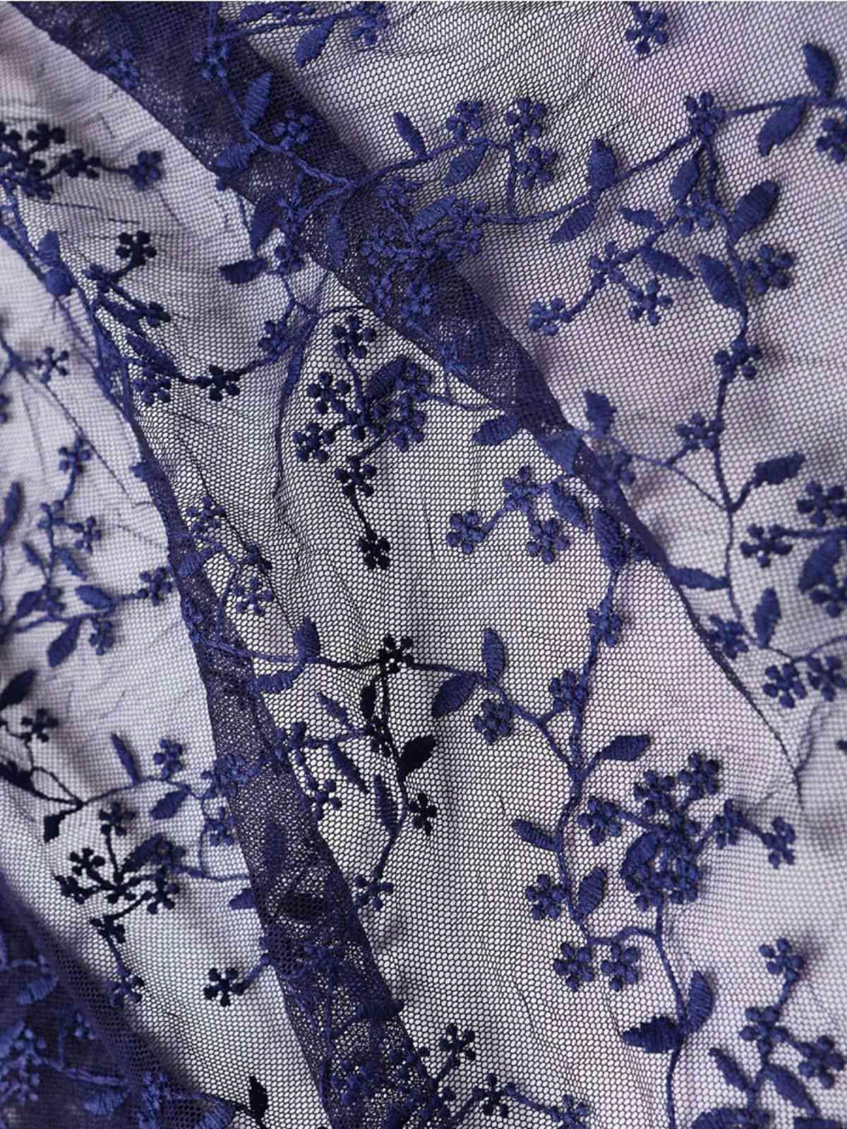 2PCS Dunkelblau 1950er Oktoberfest Dirndl Blumen Schnürung Kleid & Schürze - Image 6