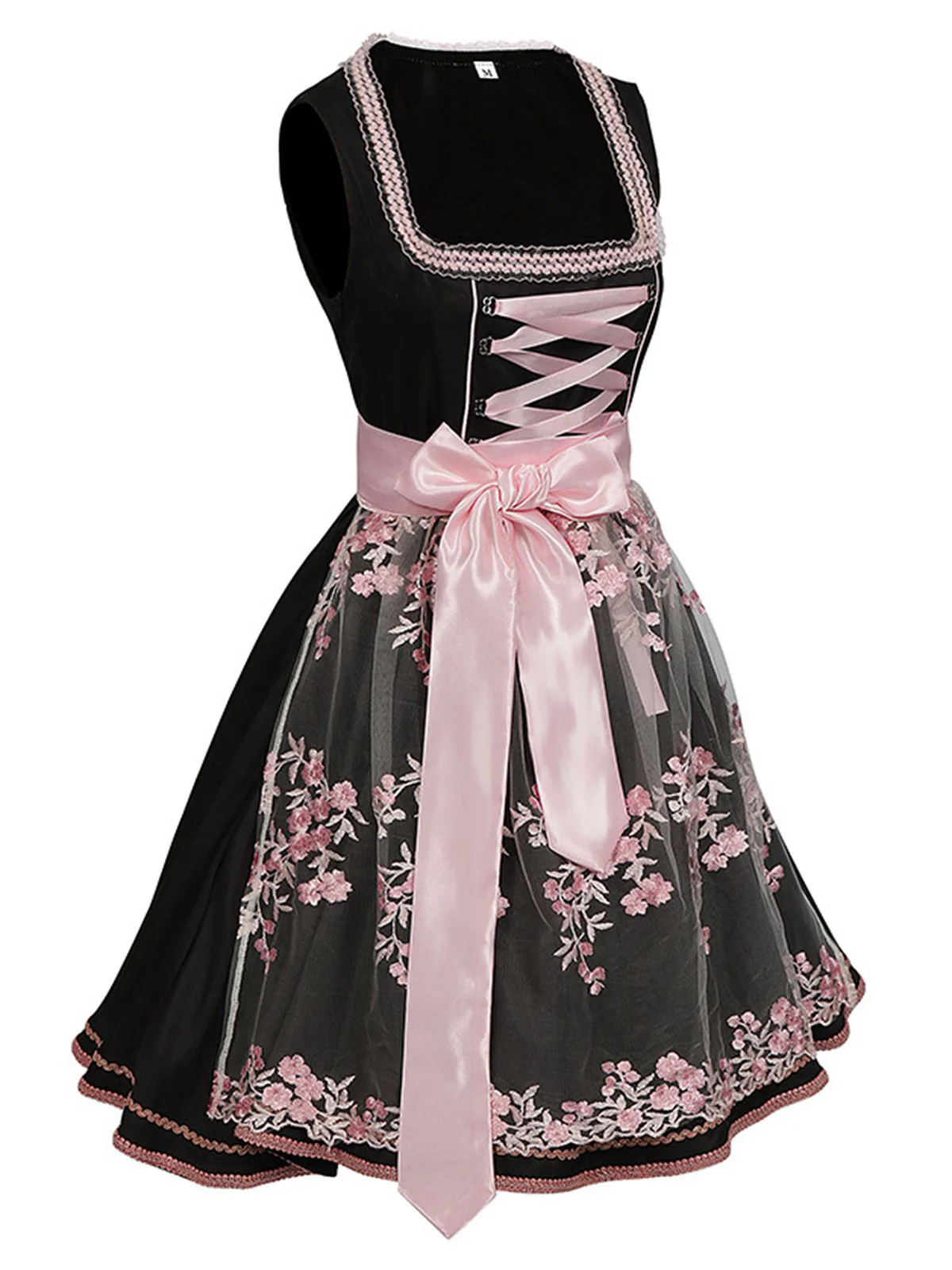 2PCS Schwarz 1950er Oktoberfest Dirndl Kleid Mit Bestickter Schürze - Image 2