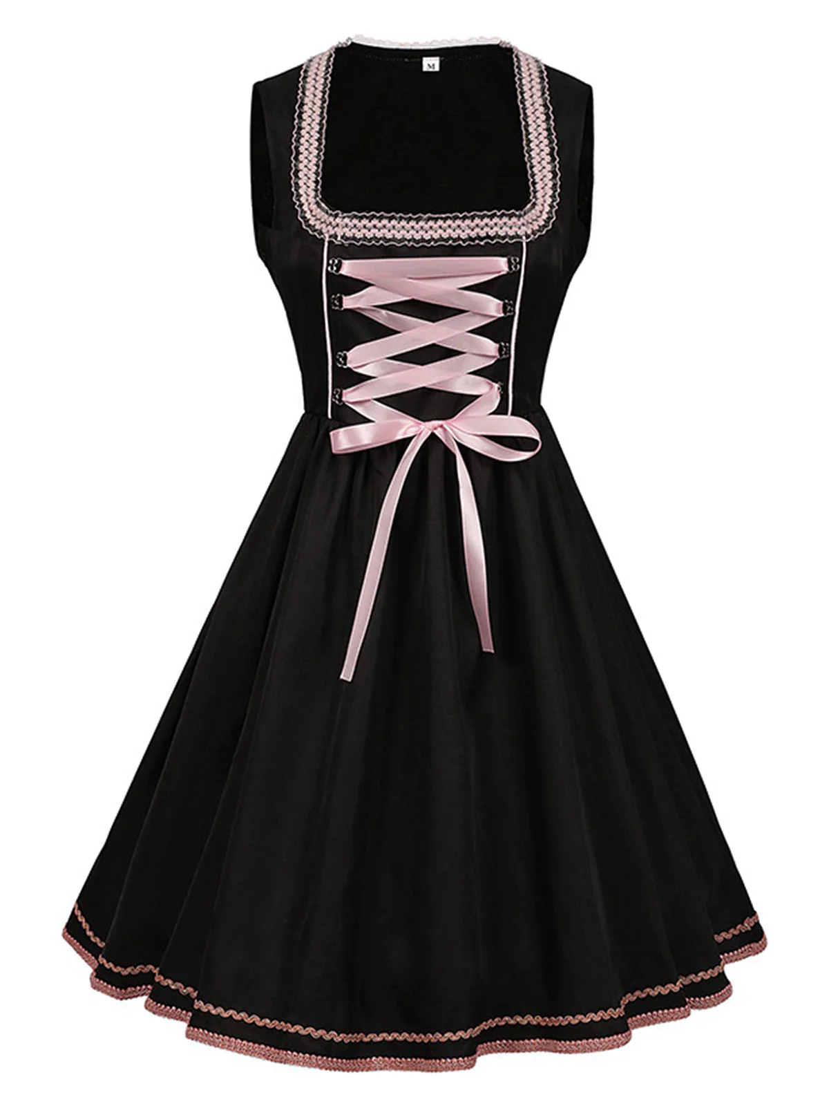 2PCS Schwarz 1950er Oktoberfest Dirndl Kleid Mit Bestickter Schürze - Image 3