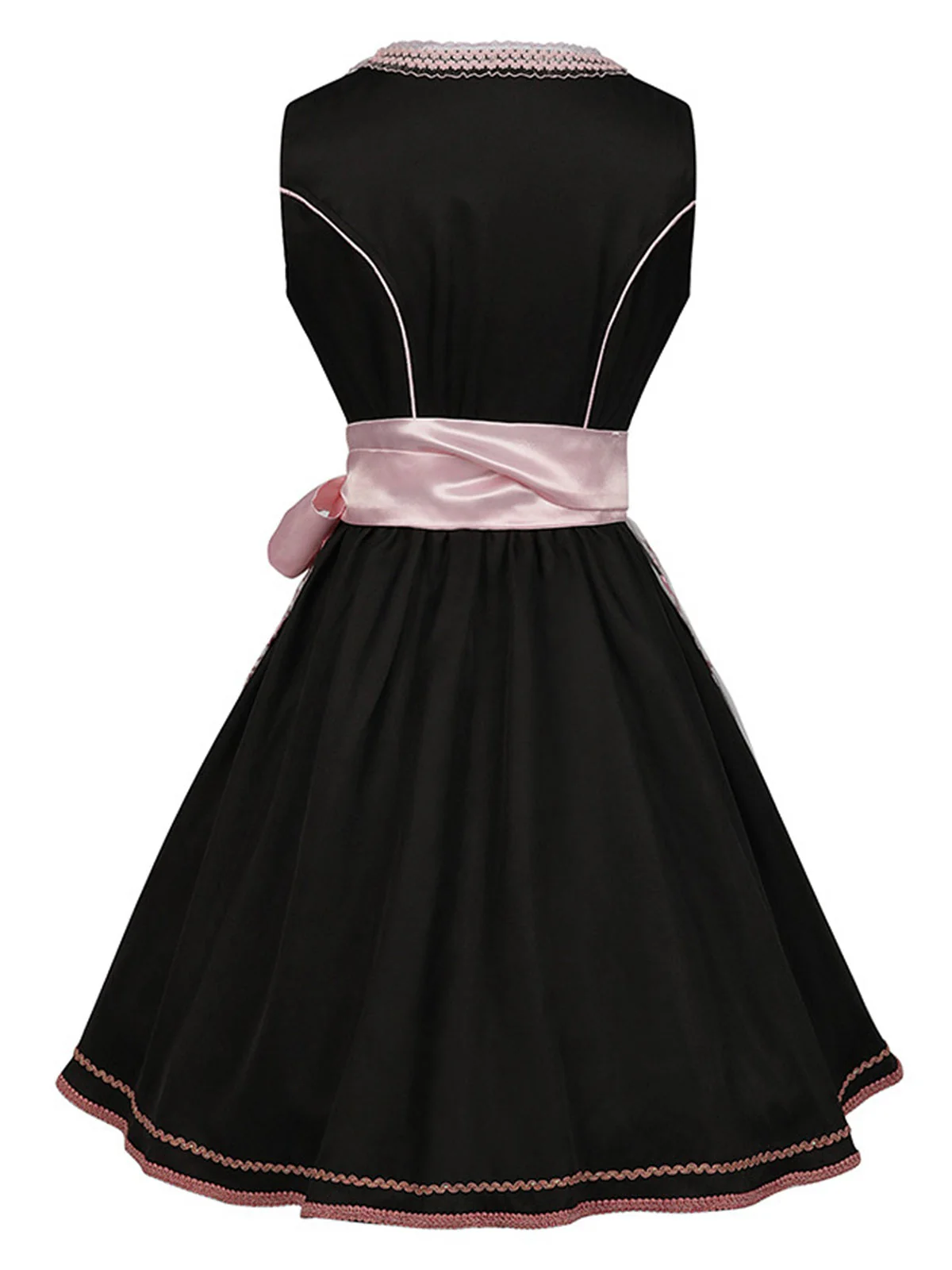 2PCS Schwarz 1950er Oktoberfest Dirndl Kleid Mit Bestickter Schürze - Image 4