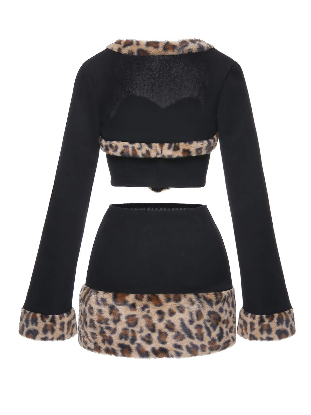 2PCS Schwarz 1960er Plüsch Leopard Herzförmiger Top & Rock & Mantel - Image 3