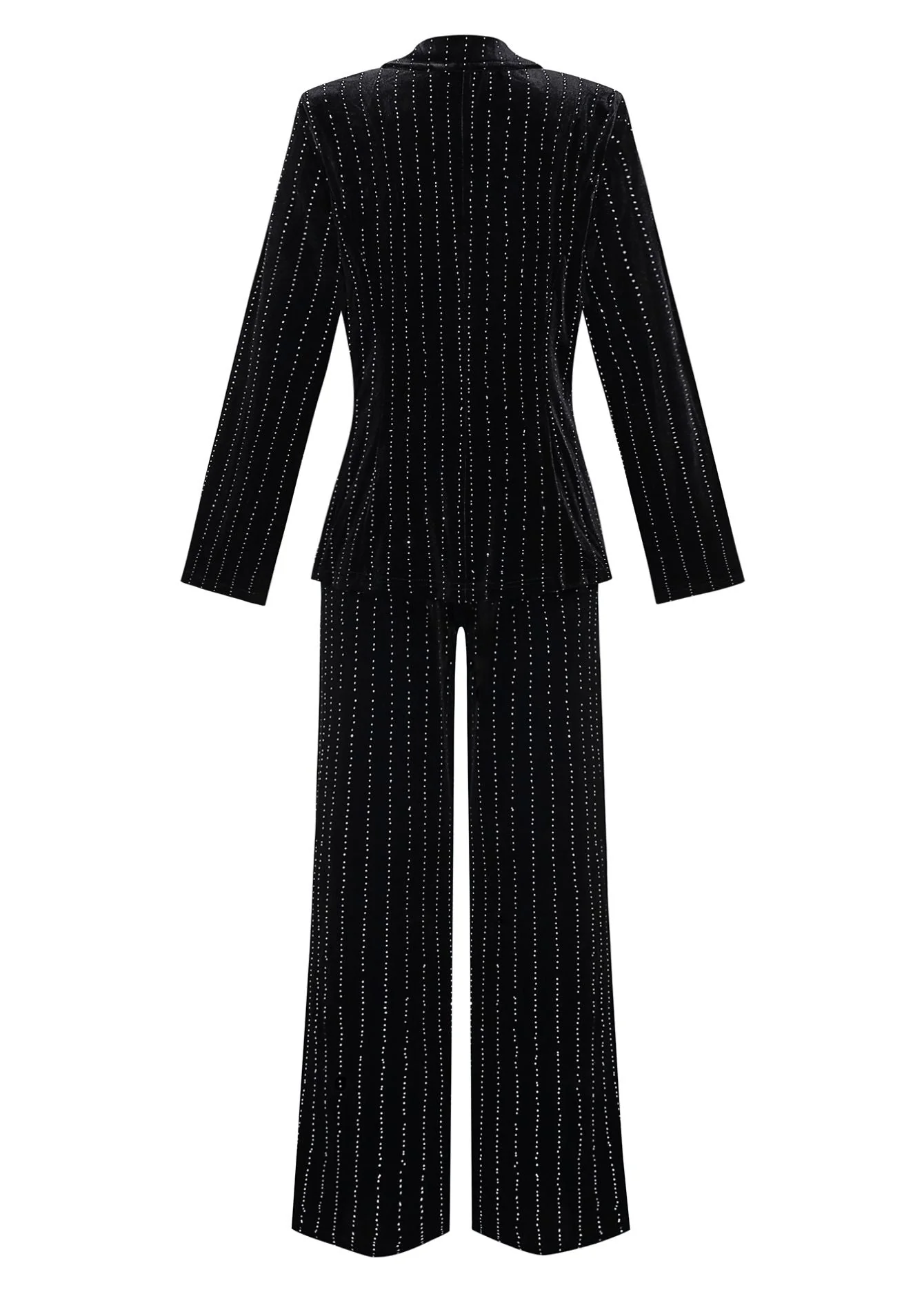 2PCS Schwarz 1960er Samt Pailletten Blazer & Hose Set - Image 3