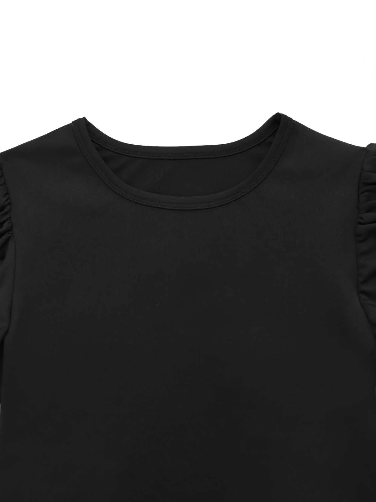 2PCS Schwarz 1970er Solide Top & Blätter Gedruckt Hosen - Image 3
