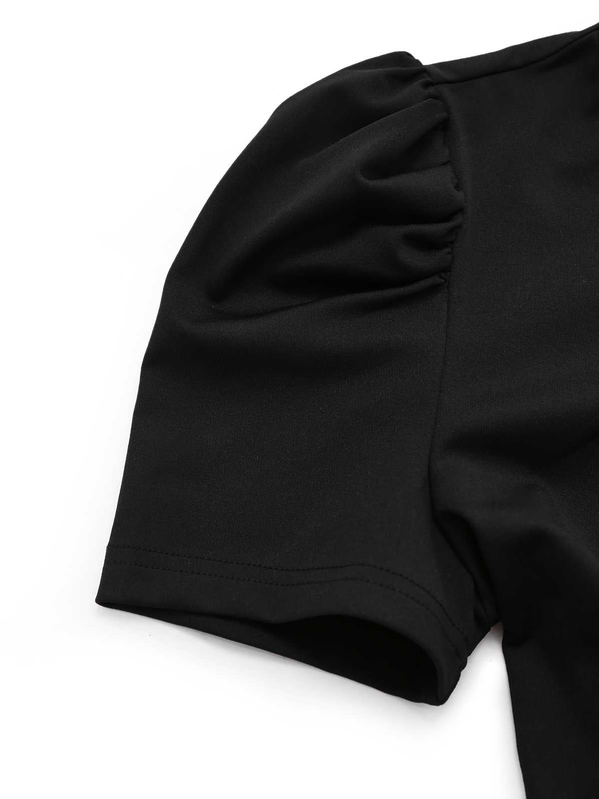 2PCS Schwarz 1970er Solide Top & Blätter Gedruckt Hosen - Image 4