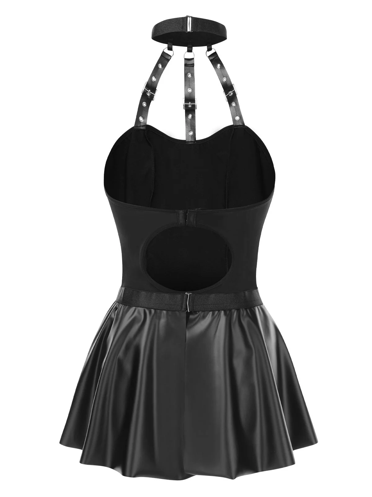 2PCS Schwarz 1980er Gothic PU Leder Halter Top & Rock - Image 2