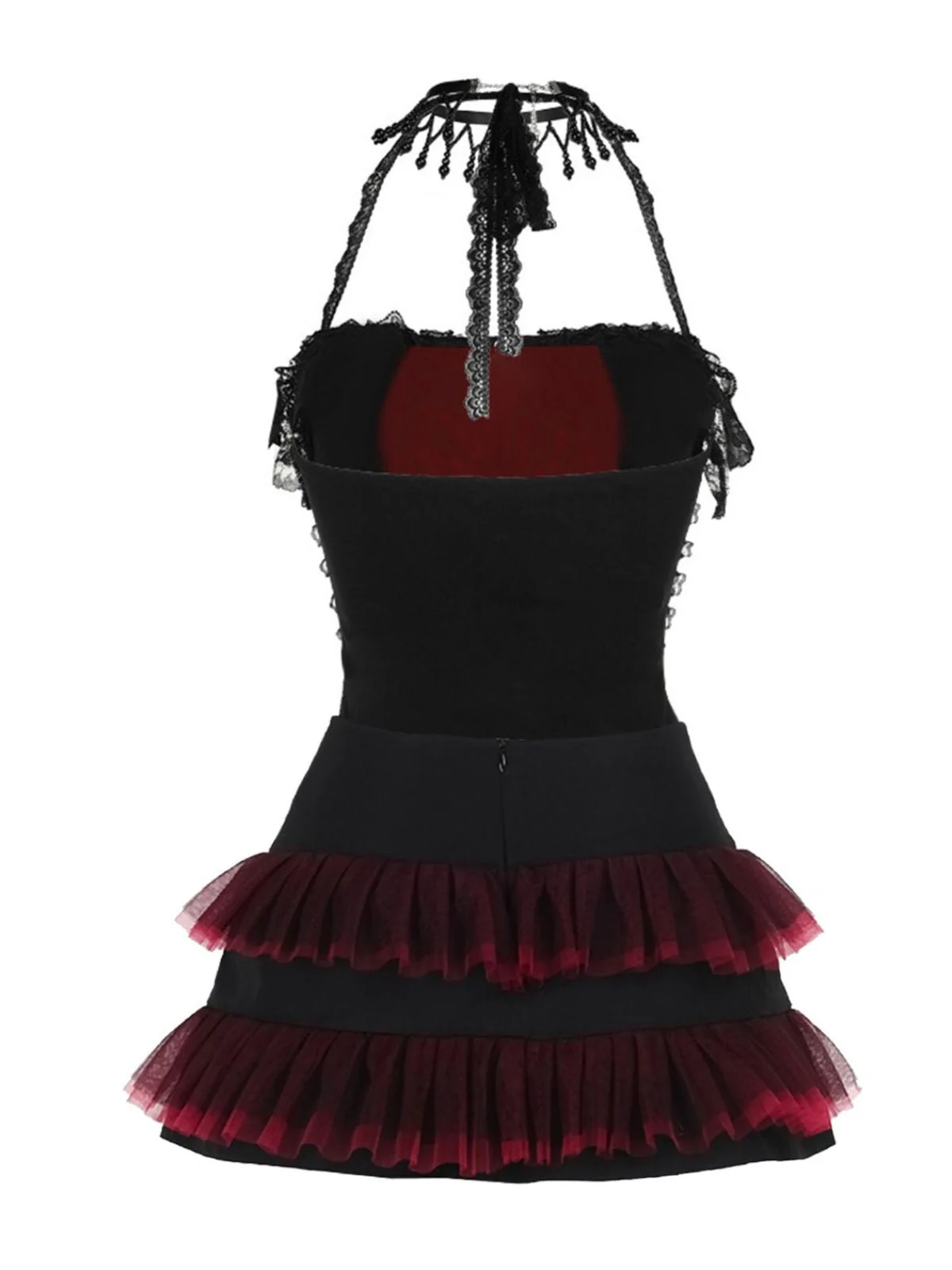 2PCS Schwarz 1980er Gothic Steampunk Halter Kreuz Camisole & Mini Rock - Image 4