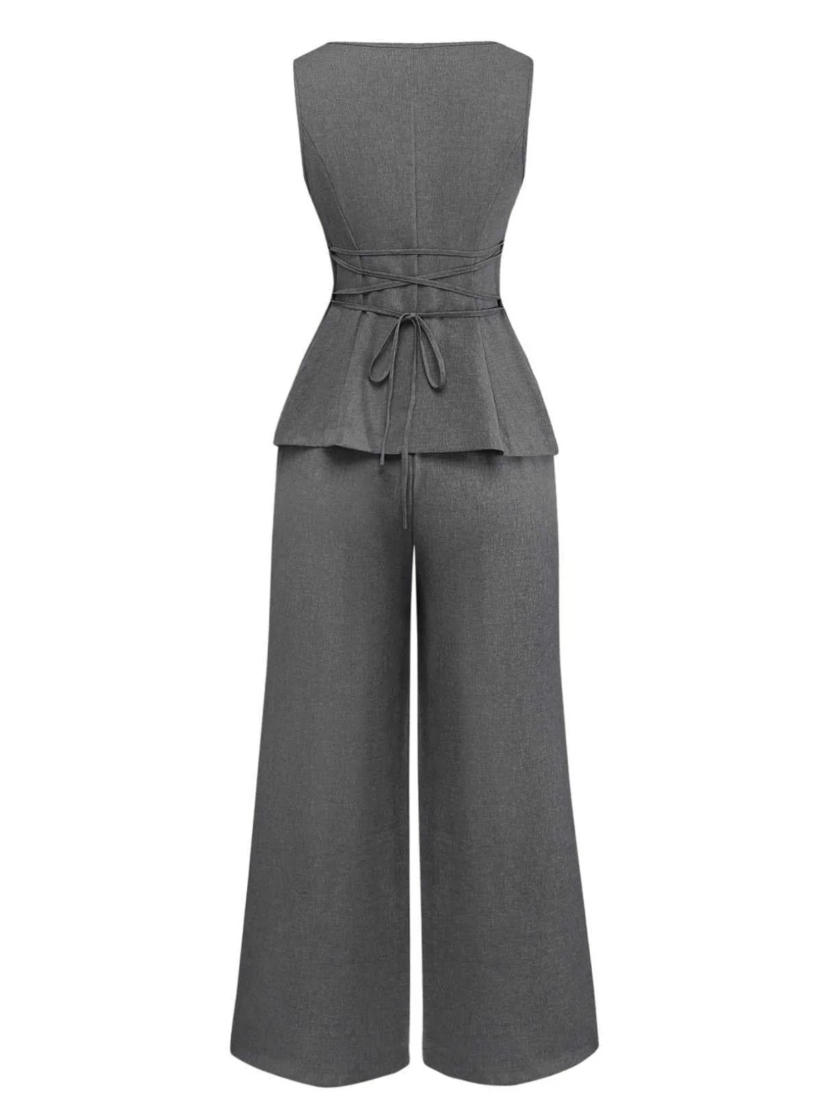 2PCS Solide 1940er Ärmellos Top & Weites Bein Hose - Image 2