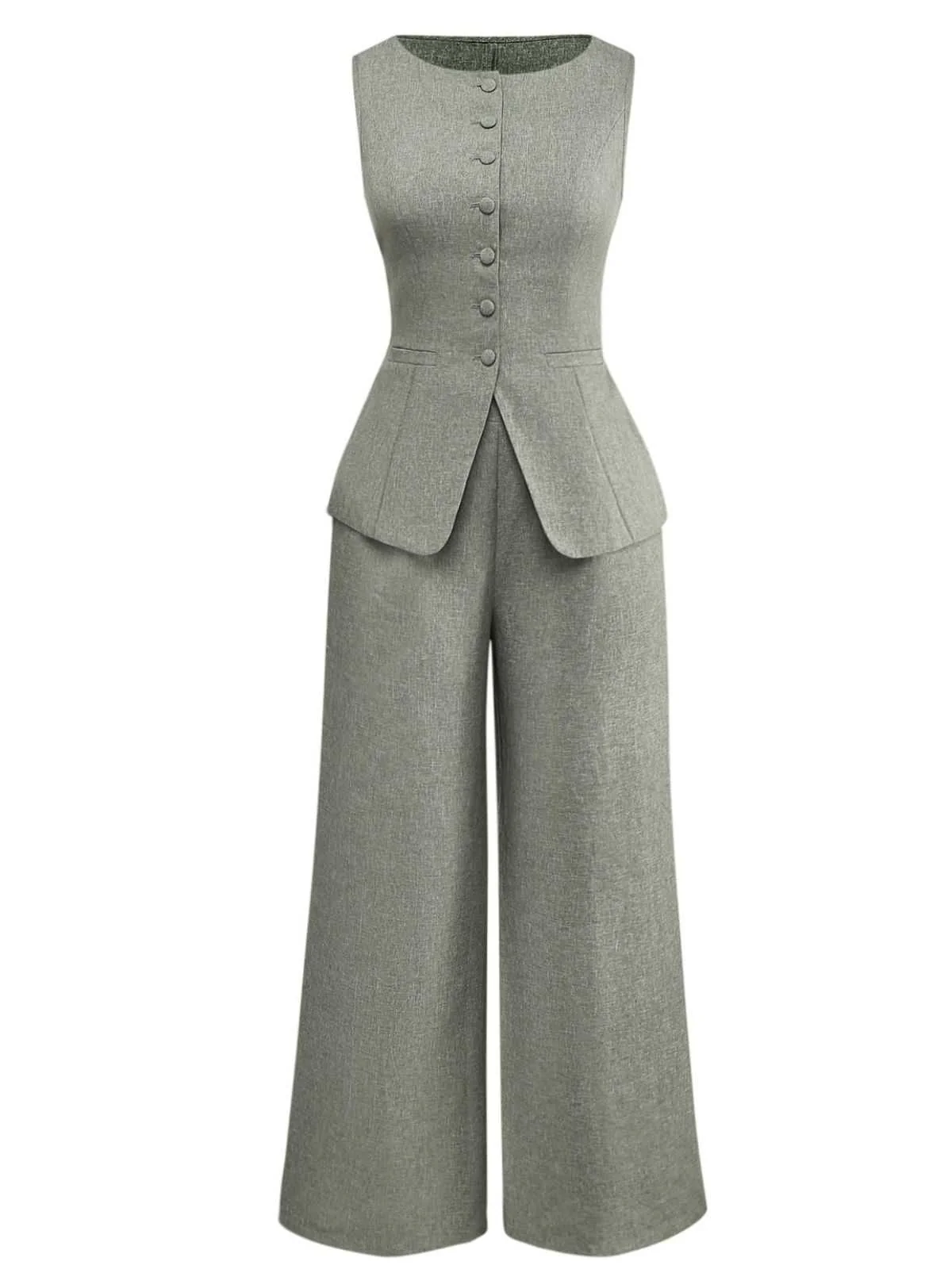 2PCS Solide 1940er Ärmellos Top & Weites Bein Hose - Image 3
