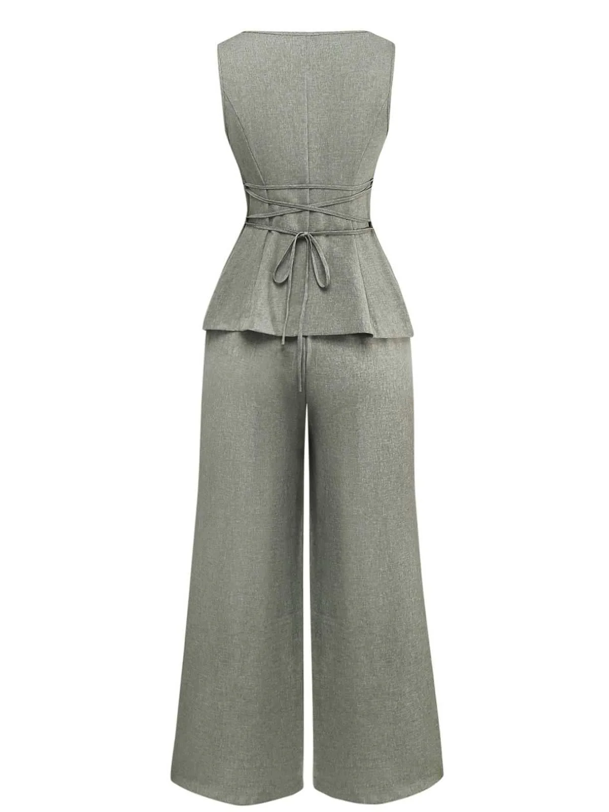 2PCS Solide 1940er Ärmellos Top & Weites Bein Hose - Image 4