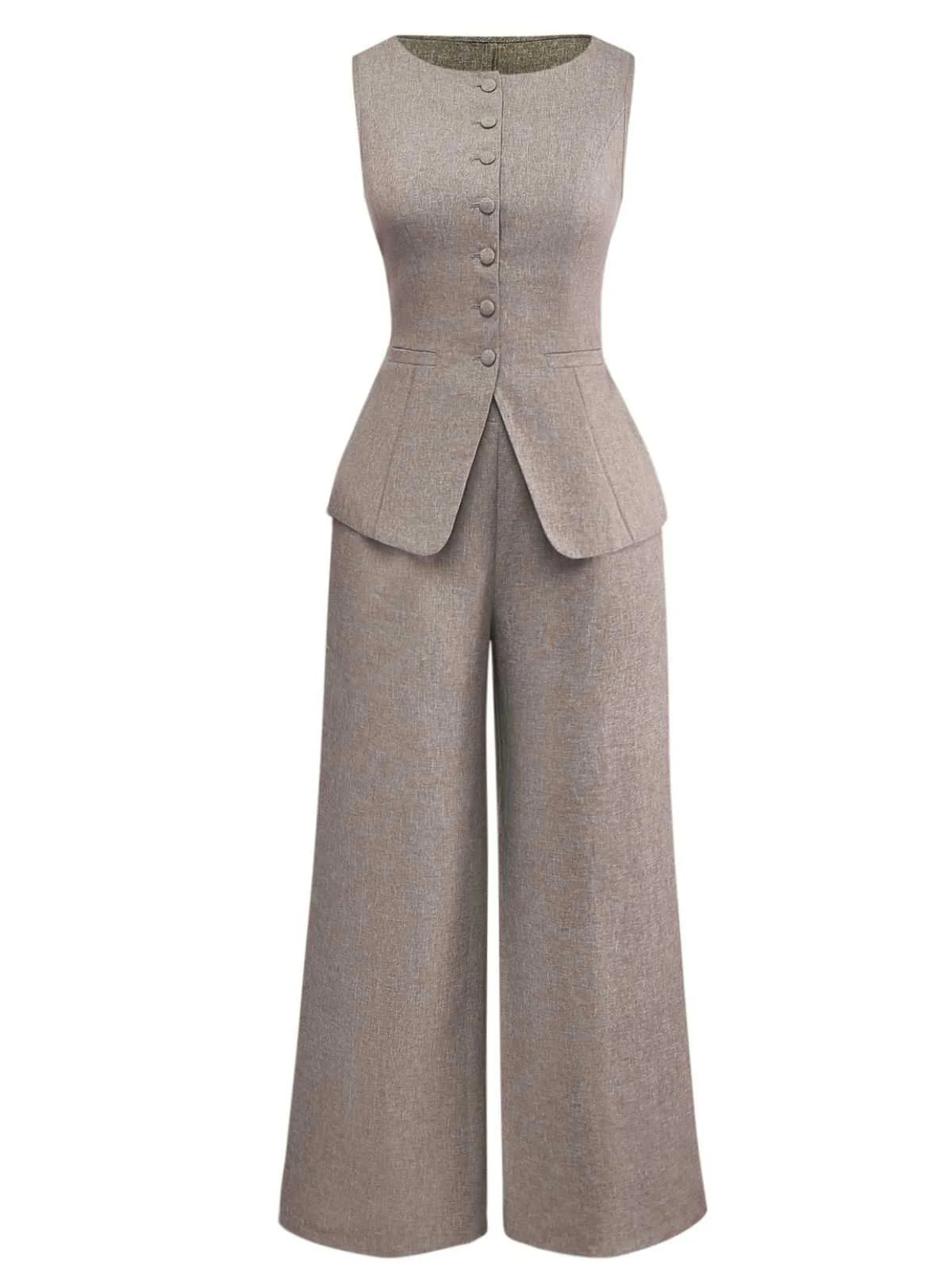 2PCS Solide 1940er Ärmellos Top & Weites Bein Hose - Image 8