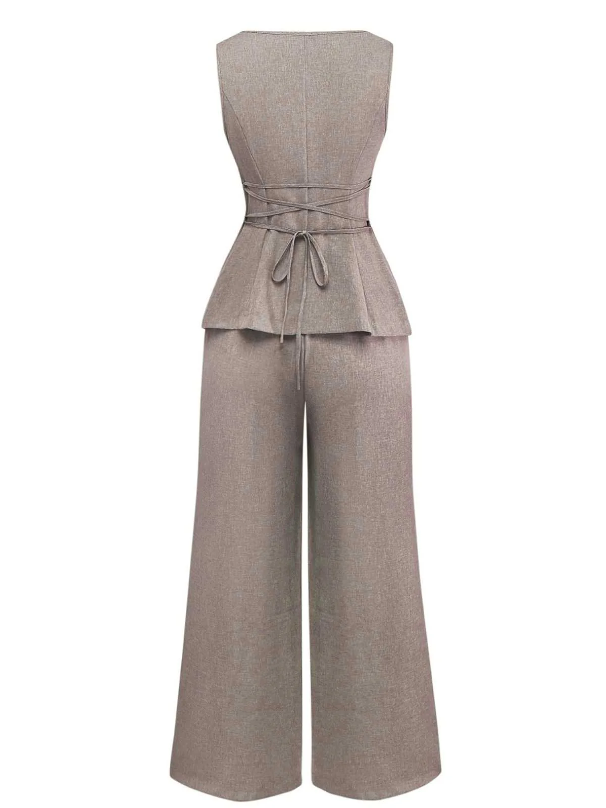 2PCS Solide 1940er Ärmellos Top & Weites Bein Hose - Image 9