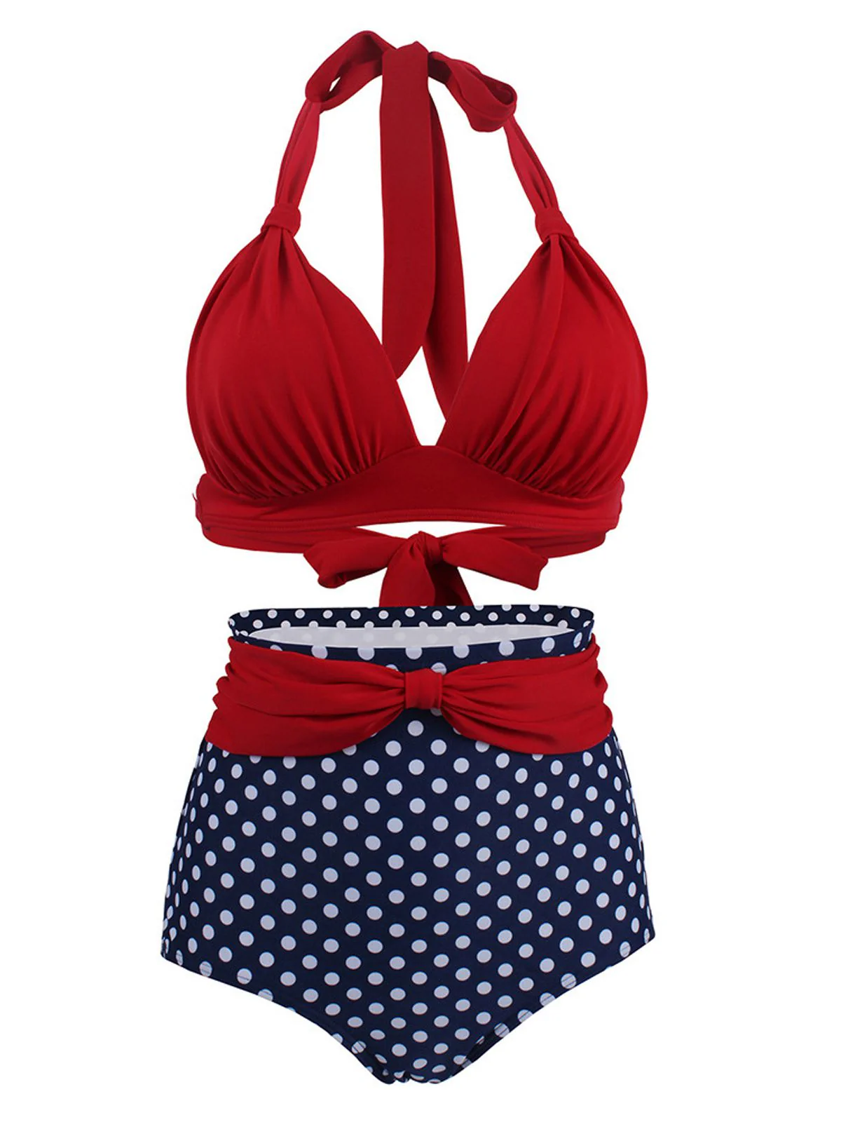 1950er Polka Punkt Plissiert Halter Bikini Set - Image 3