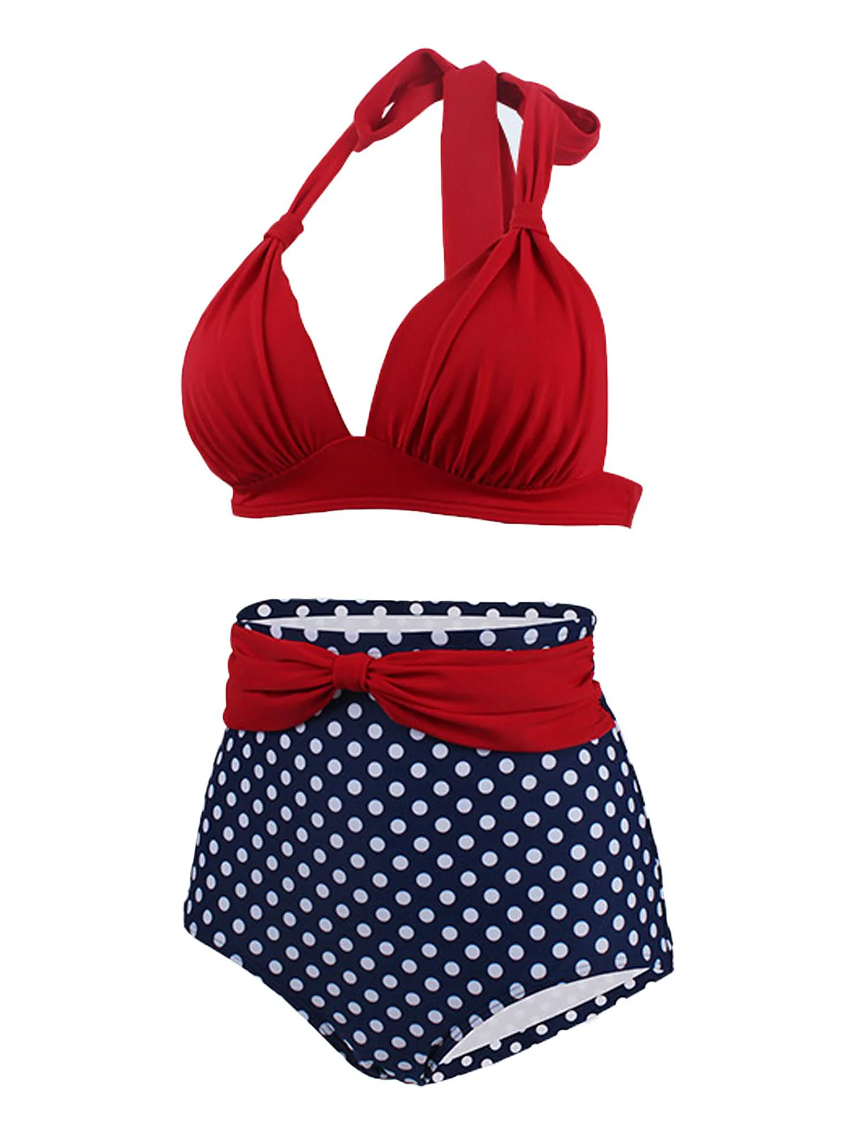 1950er Polka Punkt Plissiert Halter Bikini Set - Image 4