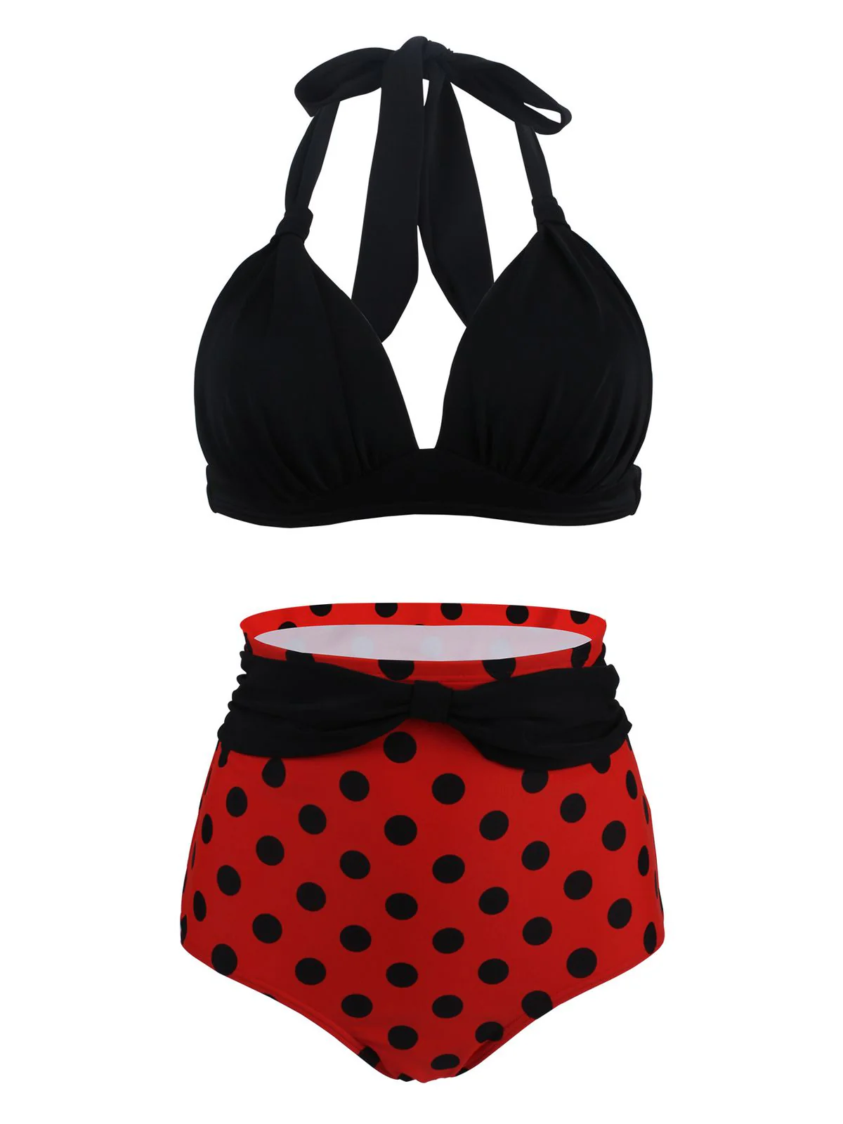 1950er Polka Punkt Plissiert Halter Bikini Set - Image 8