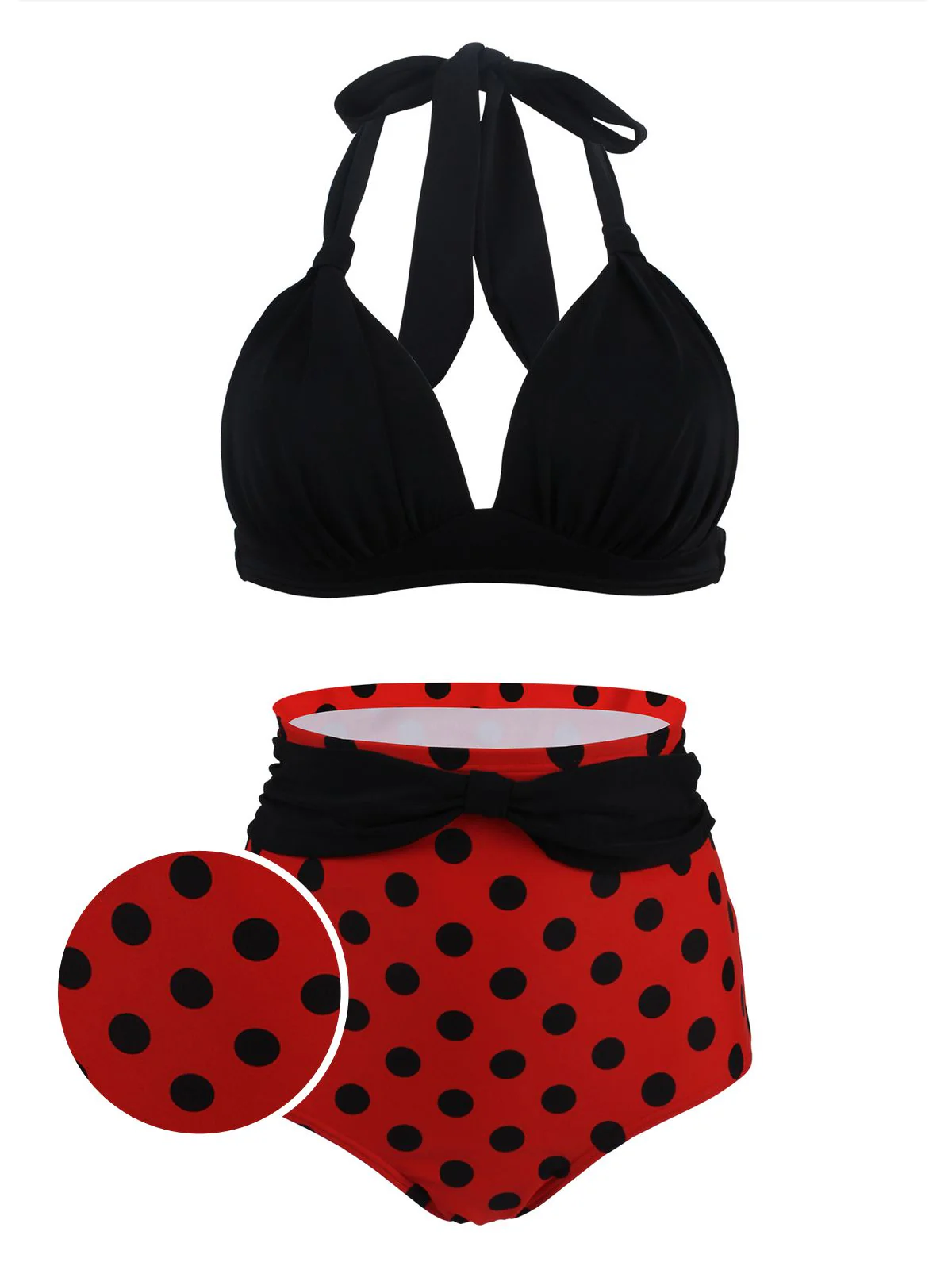 1950er Polka Punkt Plissiert Halter Bikini Set - Image 9