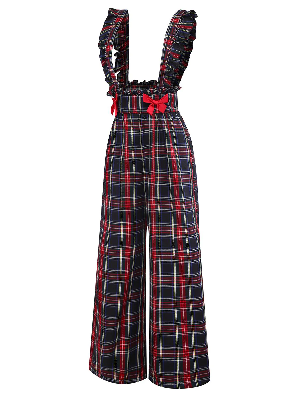 2PCS Weiß & Schwarz 1940er Bluse & Tartan Latzhose - Image 14