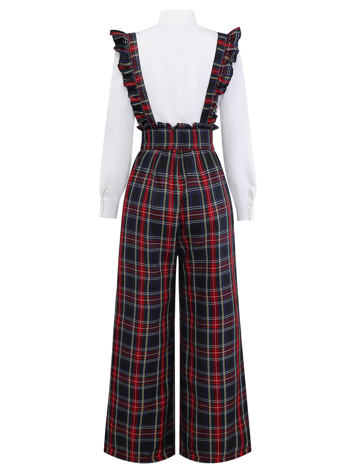 2PCS Weiß & Schwarz 1940er Bluse & Tartan Latzhose - Image 5