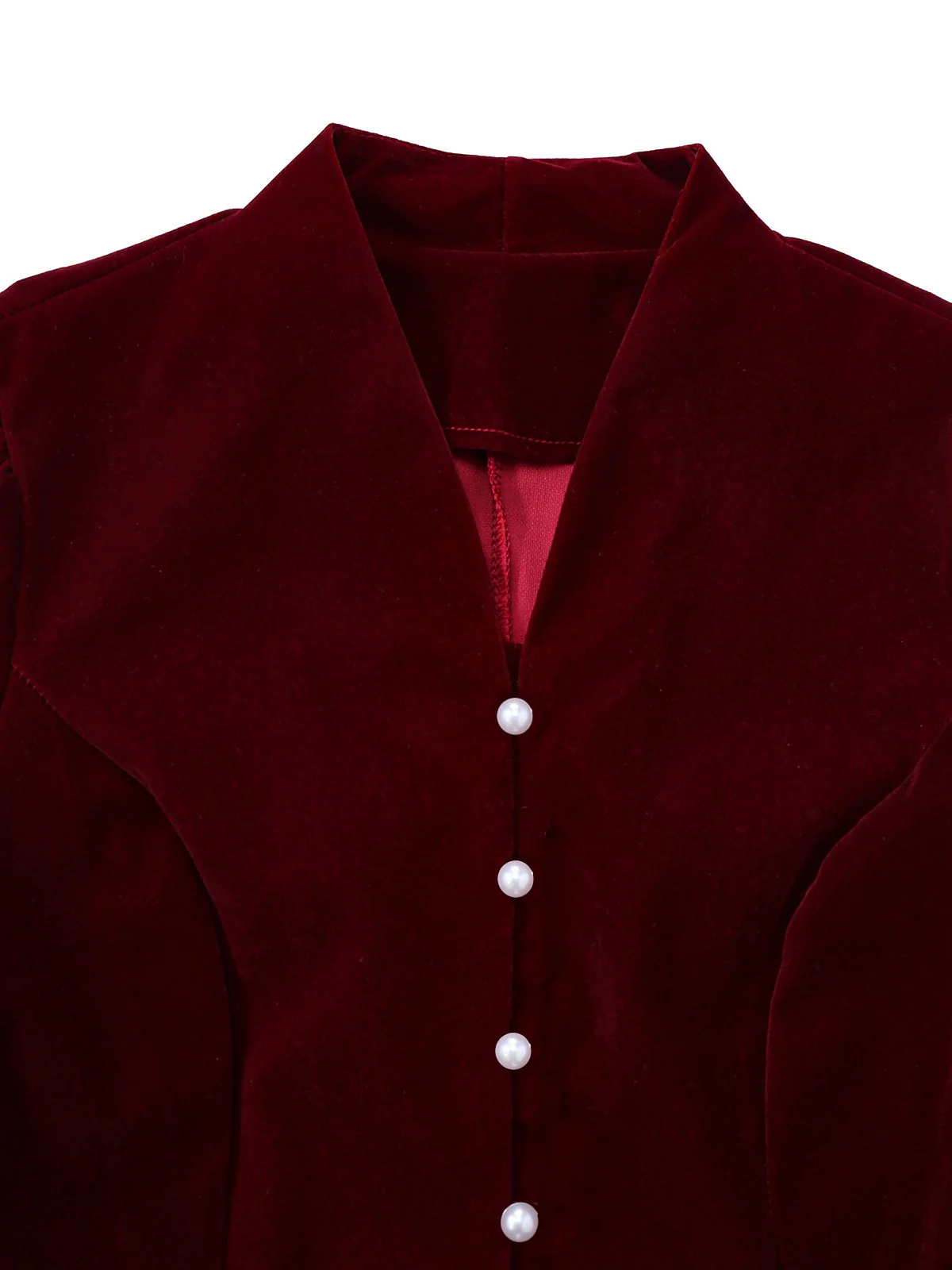 2PCS Weinrot 1940er V-Ausschnitt Samt Jacke & Rock - Image 4