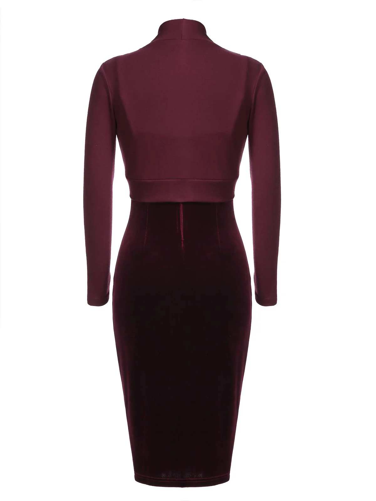 2PCS Weinrot 1960er Samt Lange Ärmel Bleistift Kleid - Image 6