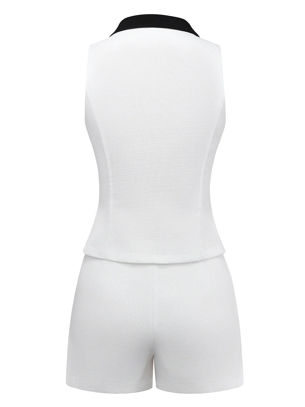 2PCS Weiß 1960er Revers Kragen Taste Ärmellos Top & Shorts - Image 2
