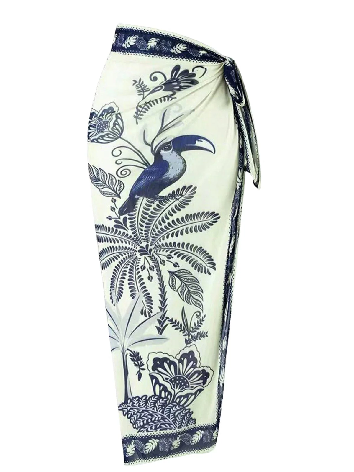 30er Badeanzug & Cover-Up mit Blumen und Vogel-Motiv in Blau - Image 4