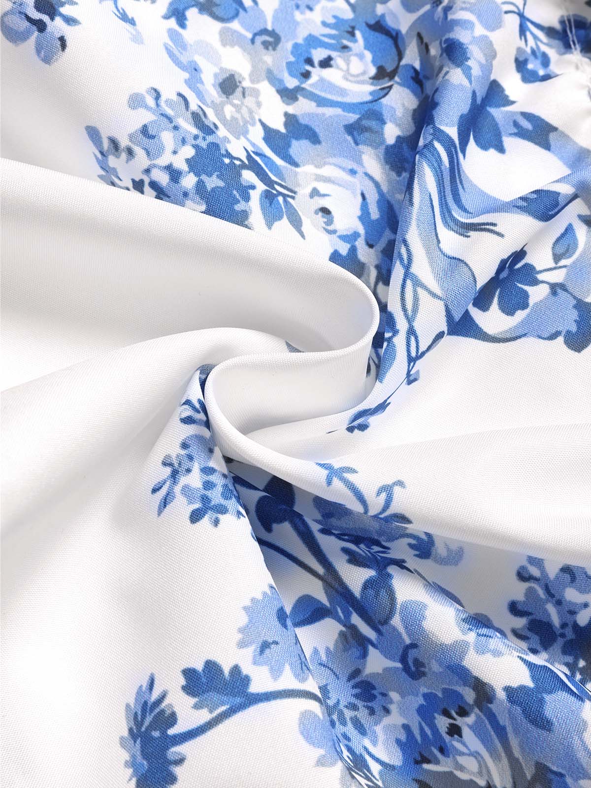 30er langes Kleid mit Blumen-Print, Fischgrät und Stufenrock in Blau - Image 7