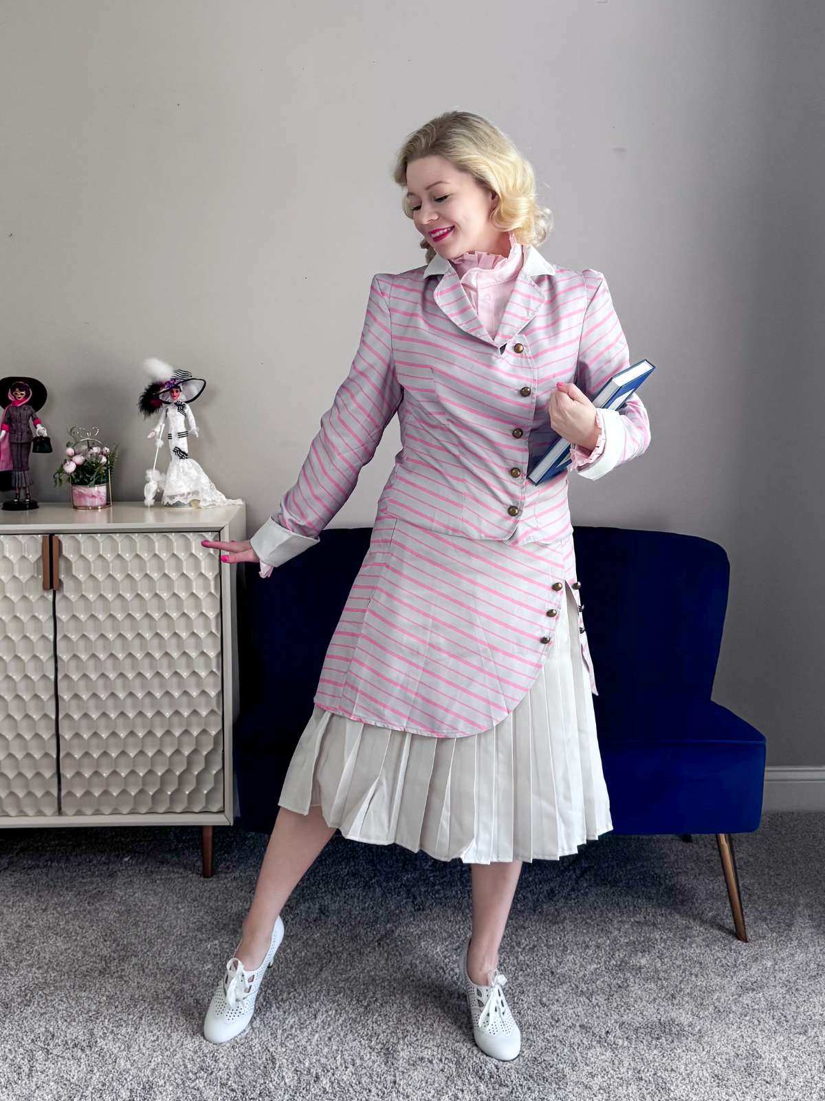 3PCS 1940er Rüschens Streifen Knöpfen Suit Set - Image 2