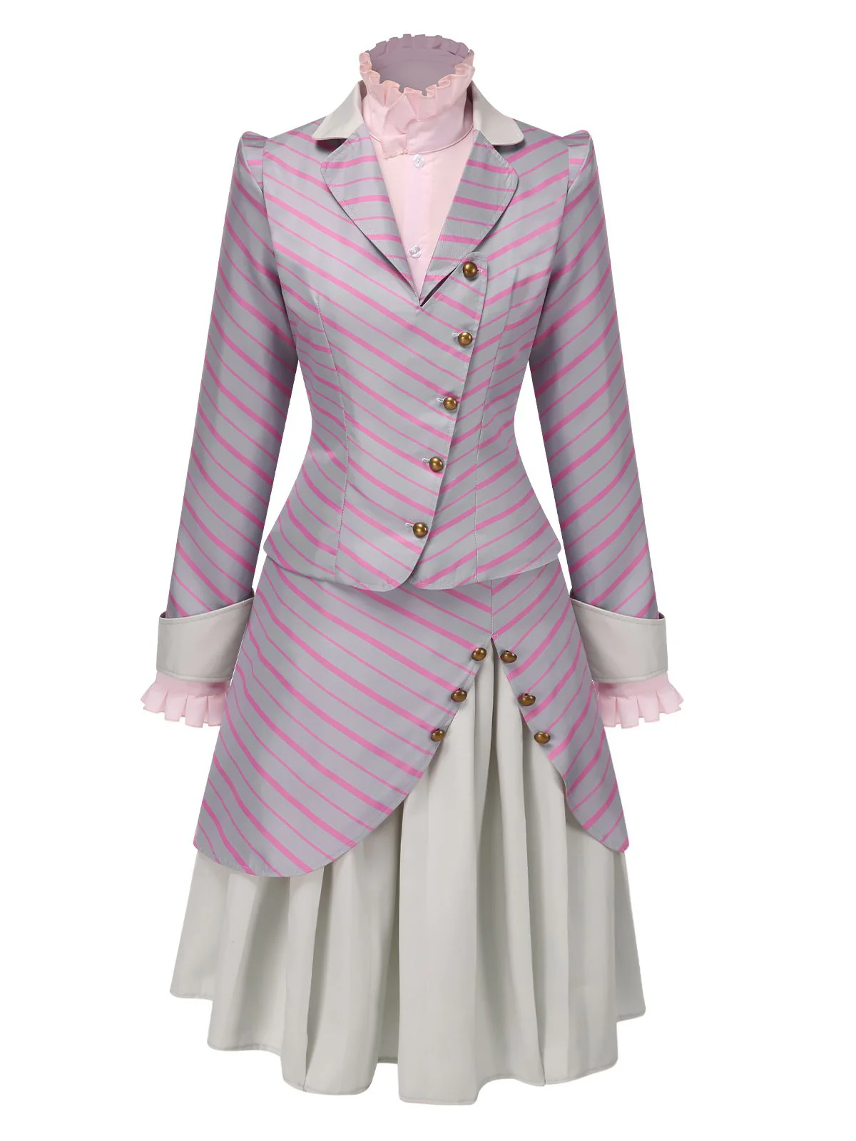 3PCS 1940er Rüschens Streifen Knöpfen Suit Set - Image 3
