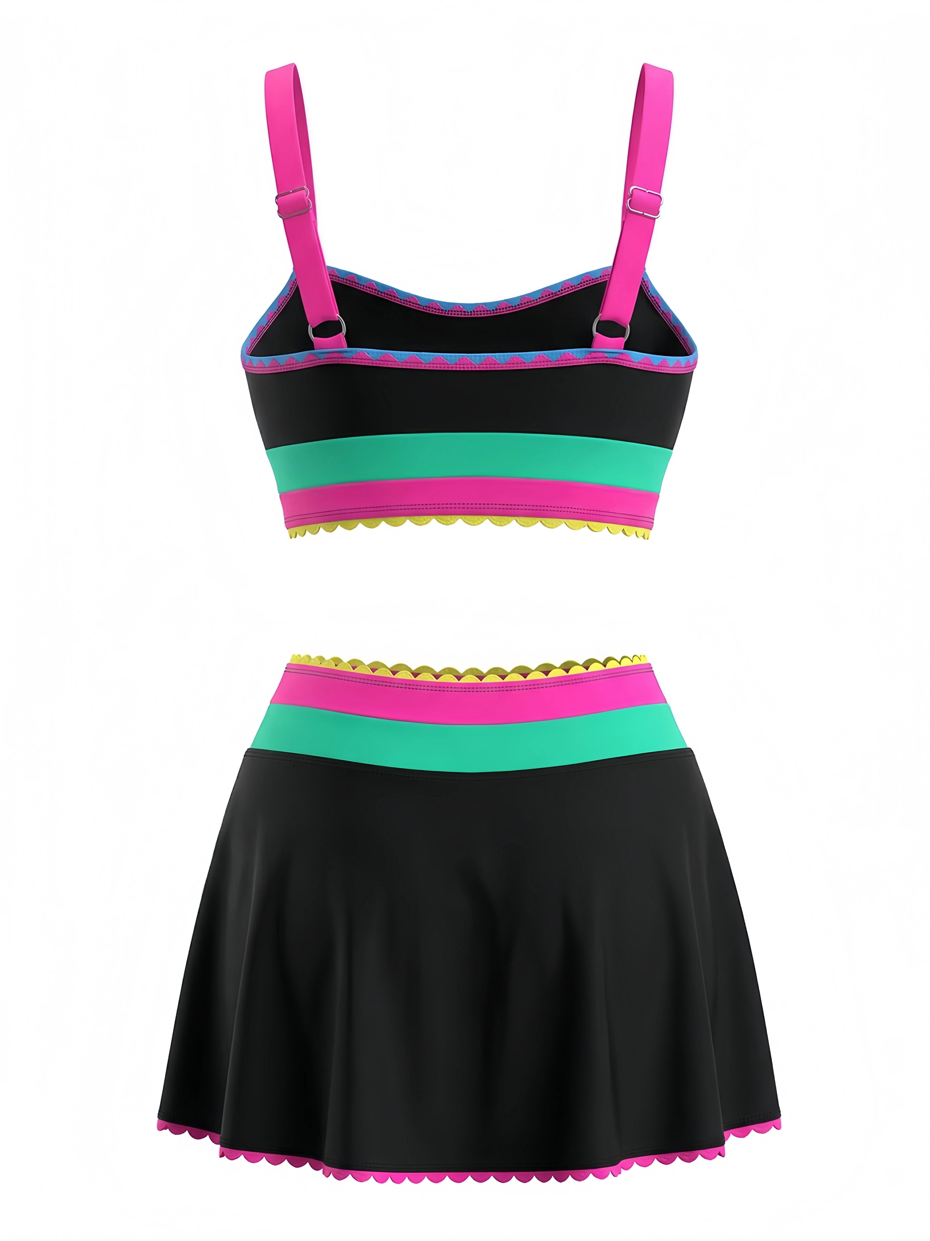 3PCS 1950er Kontrast Zickzack Besatz Tankini Set & Cover-Up - Image 4