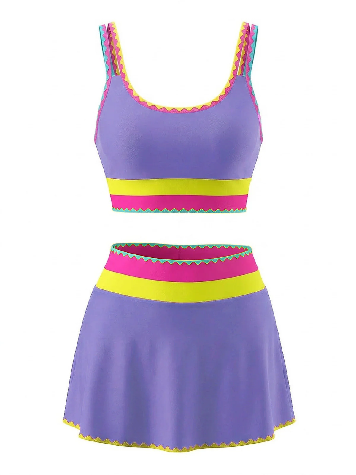 3PCS 1950er Kontrast Zickzack Besatz Tankini Set & Cover-Up - Image 7
